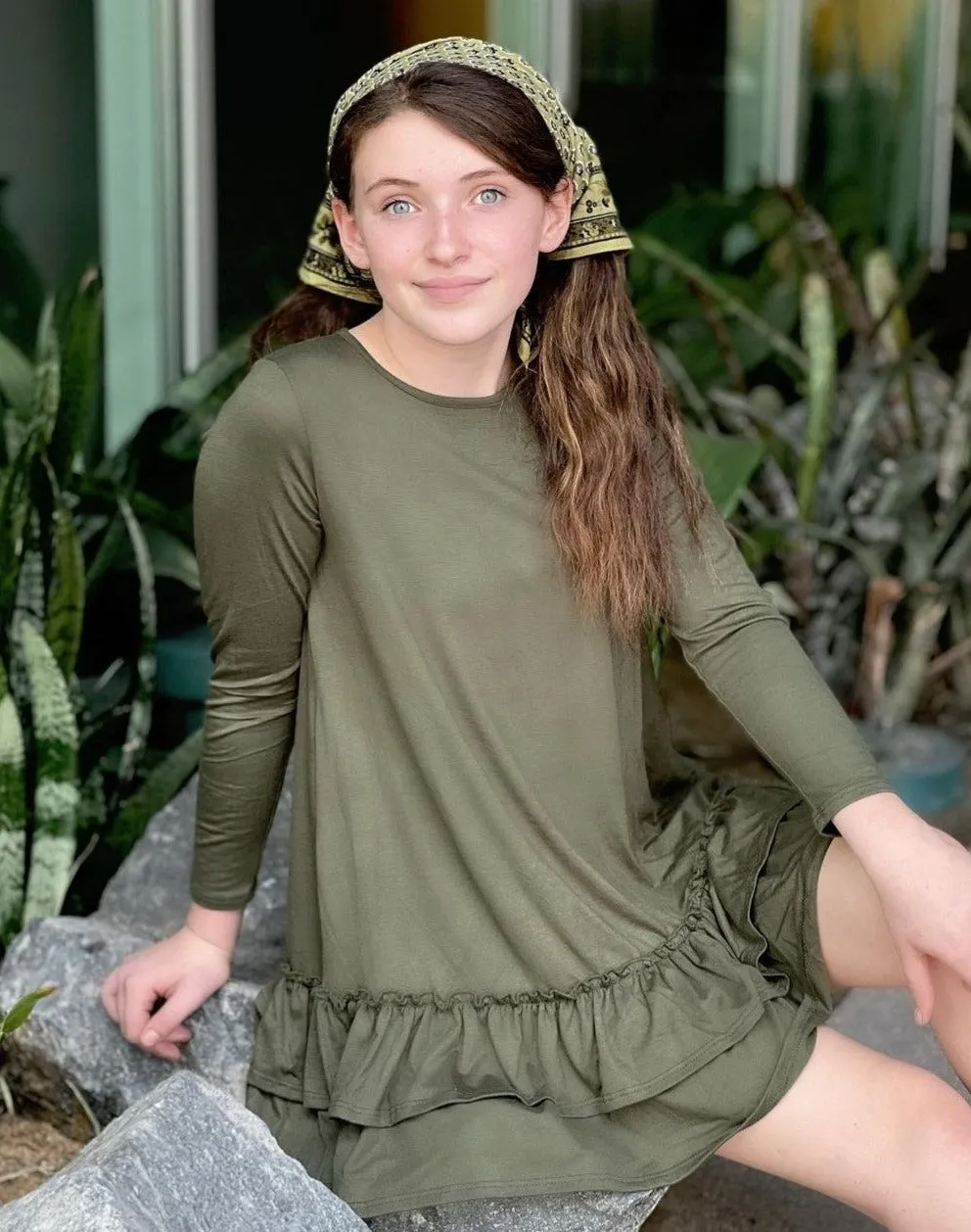 Tiered Ruffle Dress in Olive