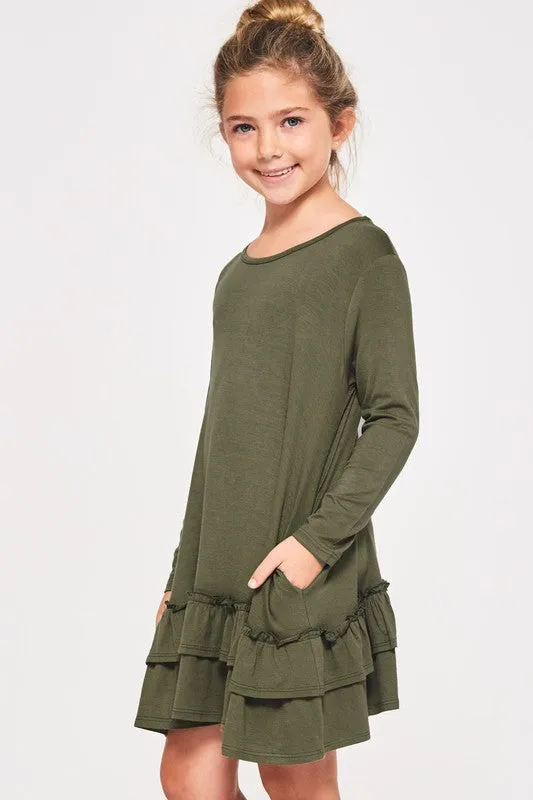 Tiered Ruffle Dress in Olive