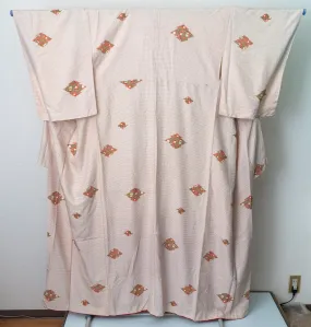 Unused Silk Kimono - Tiny Hexagons and Boxed Flower Designs - Vintage 1990s Retro