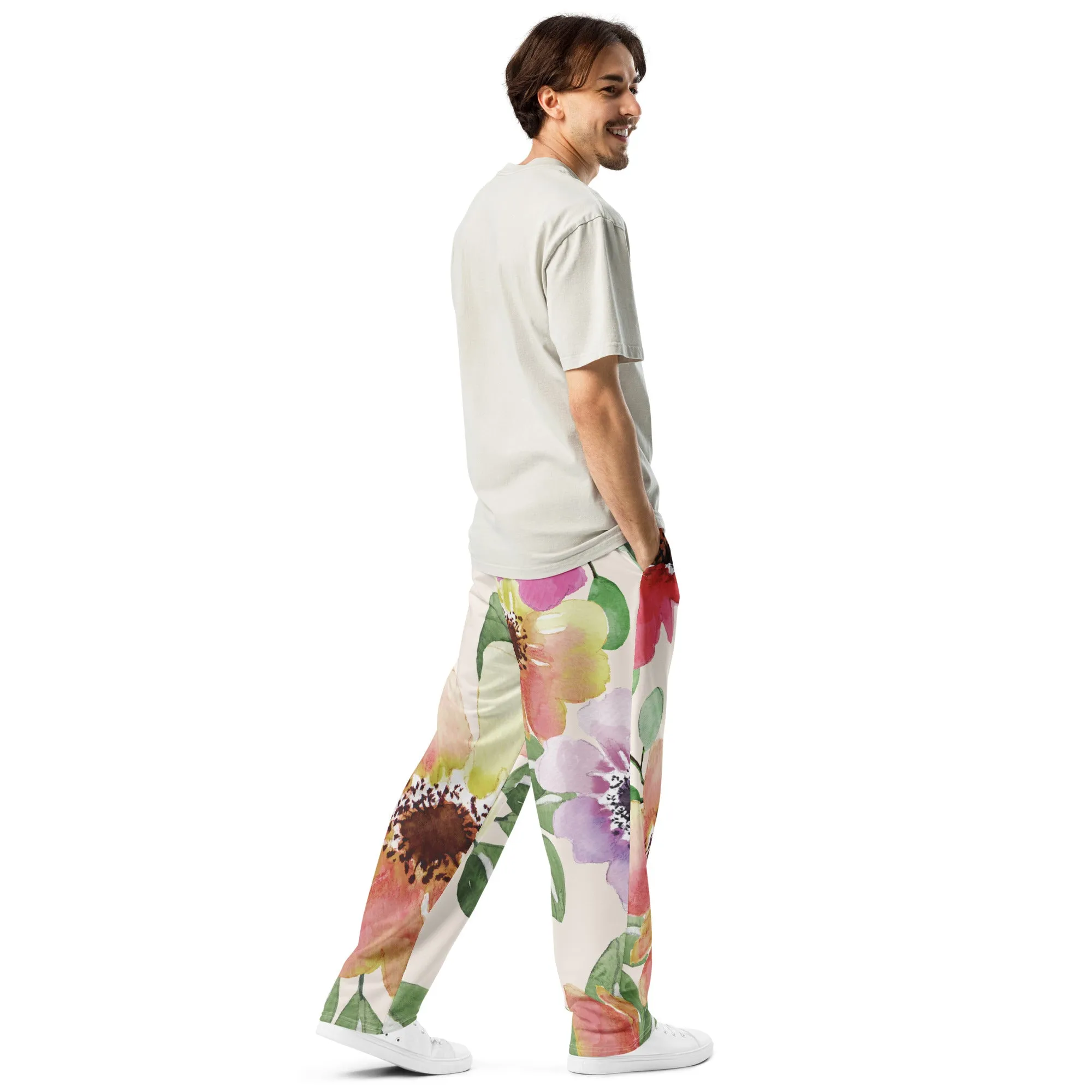 Valentines Day Wide Leg Joggers - Flower (Glamourange Valentine Day Gifts Wide Leg Joggers - Design 008)