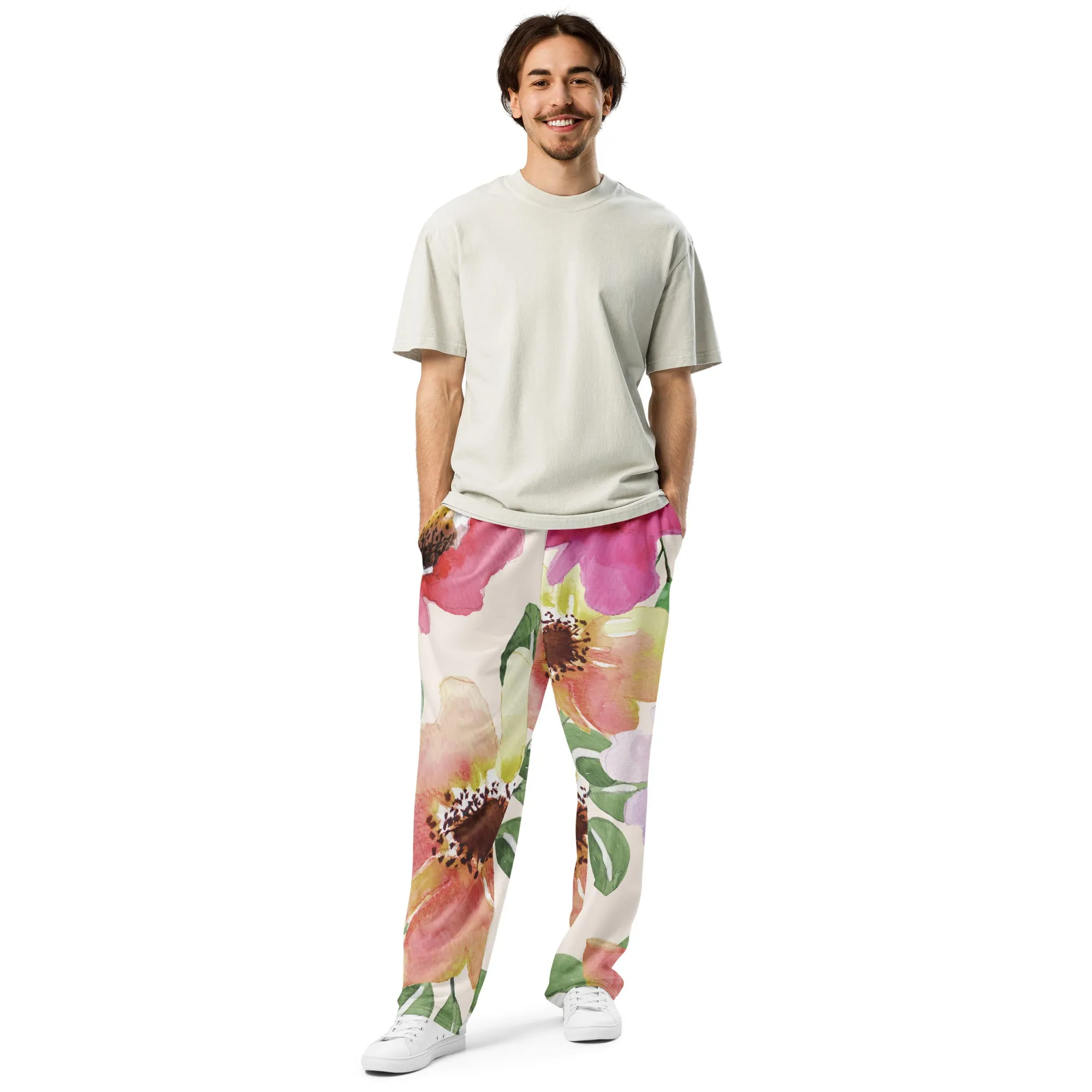 Valentines Day Wide Leg Joggers - Flower (Glamourange Valentine Day Gifts Wide Leg Joggers - Design 008)