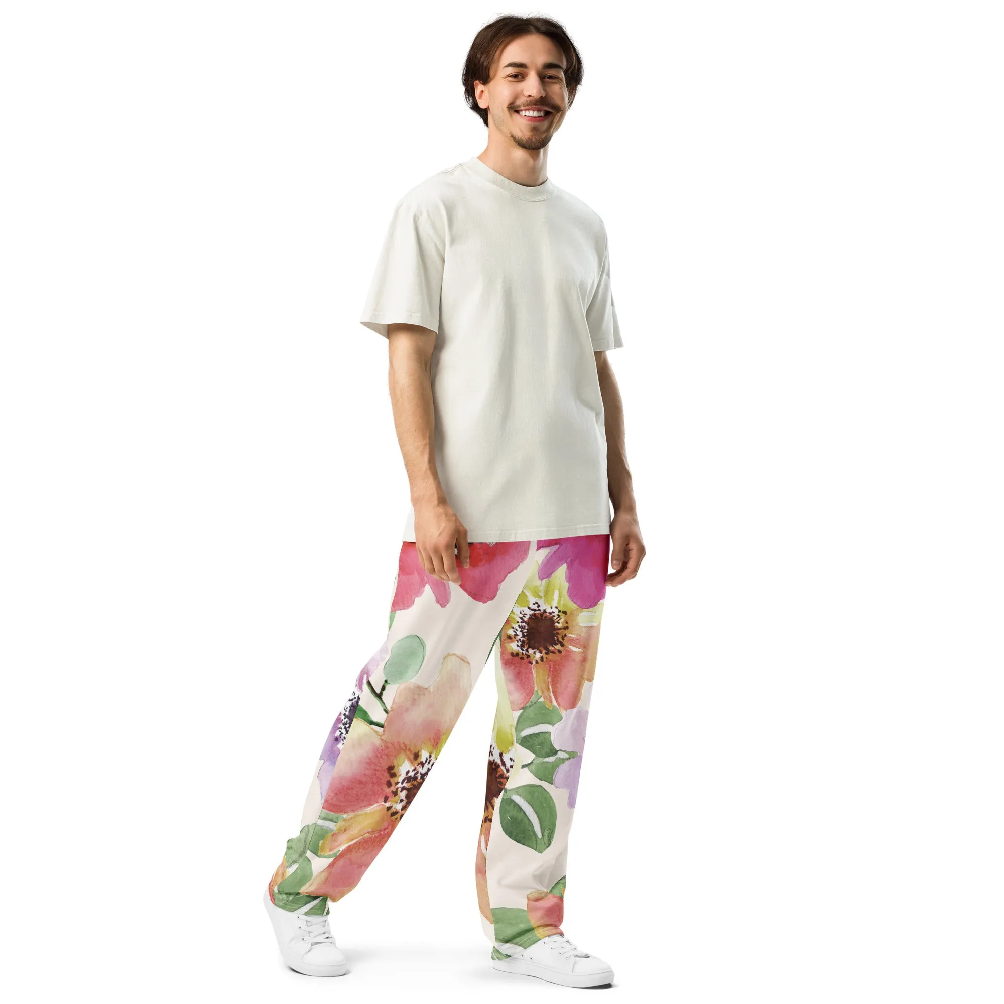 Valentines Day Wide Leg Joggers - Flower (Glamourange Valentine Day Gifts Wide Leg Joggers - Design 008)