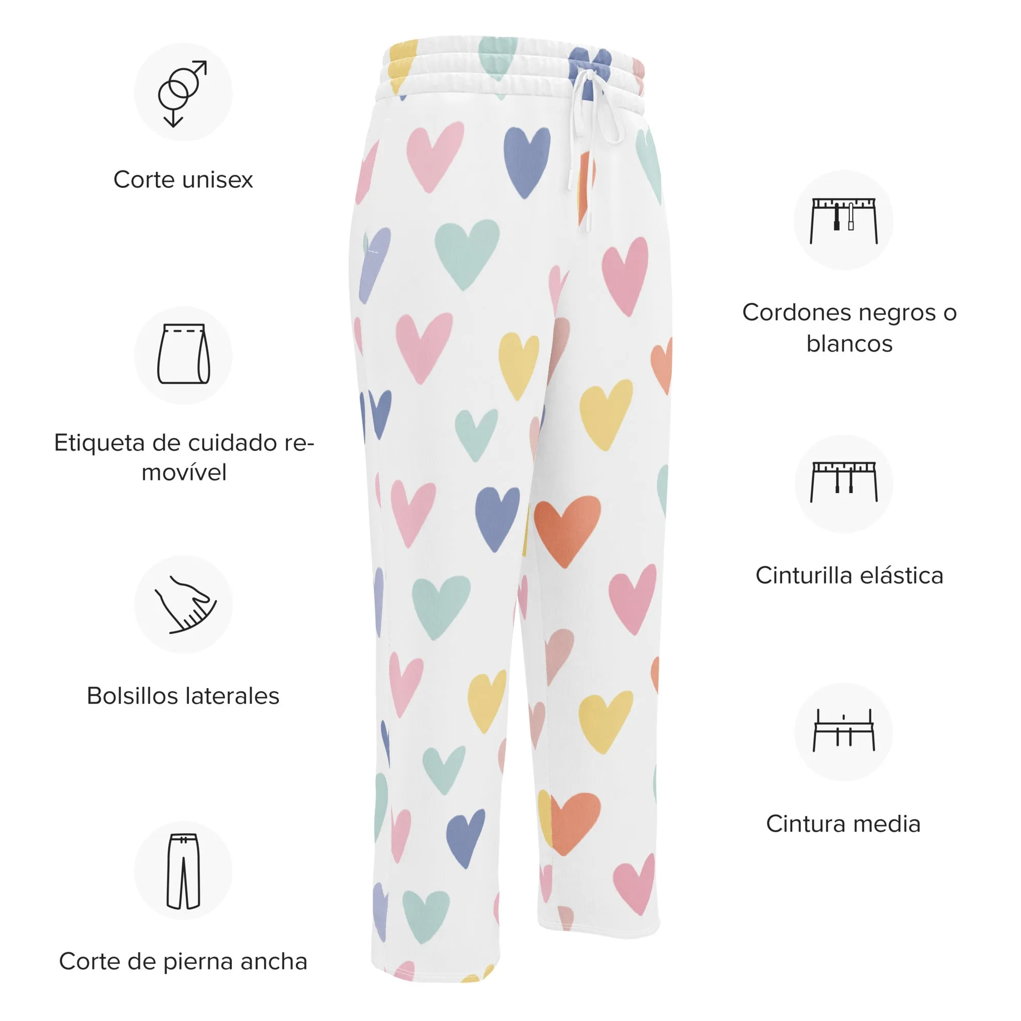 Valentines Day Wide Leg Joggers - Love Hearts (Glamourange Valentine Day Gifts Wide Leg Joggers - Design 0010)