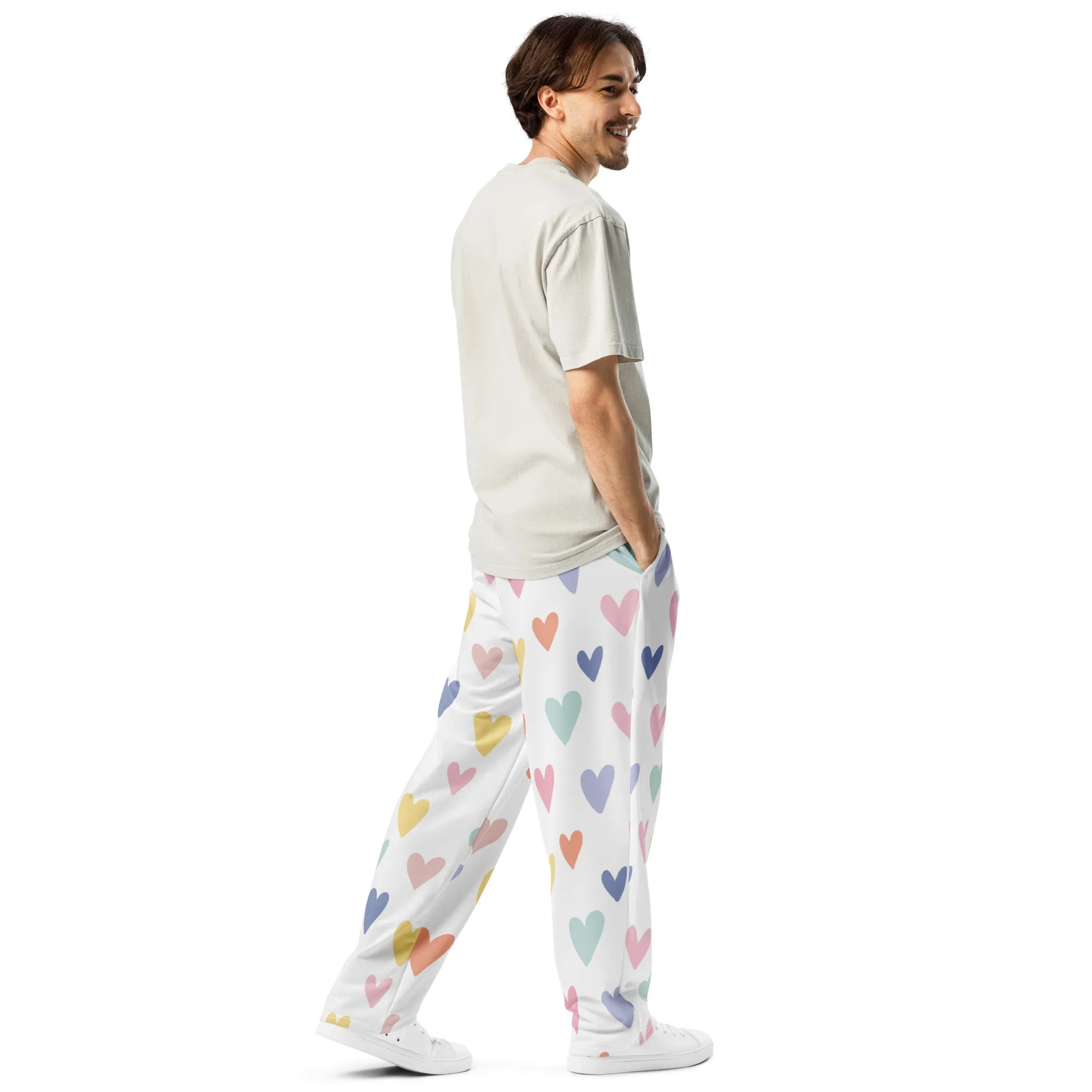 Valentines Day Wide Leg Joggers - Love Hearts (Glamourange Valentine Day Gifts Wide Leg Joggers - Design 0010)