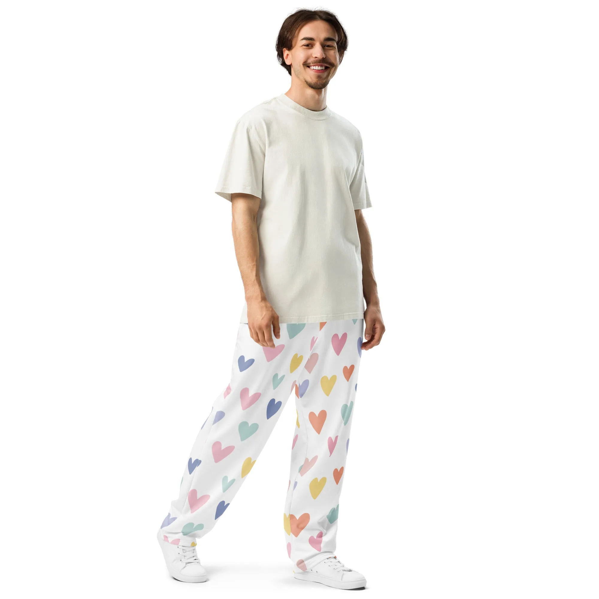 Valentines Day Wide Leg Joggers - Love Hearts (Glamourange Valentine Day Gifts Wide Leg Joggers - Design 0010)