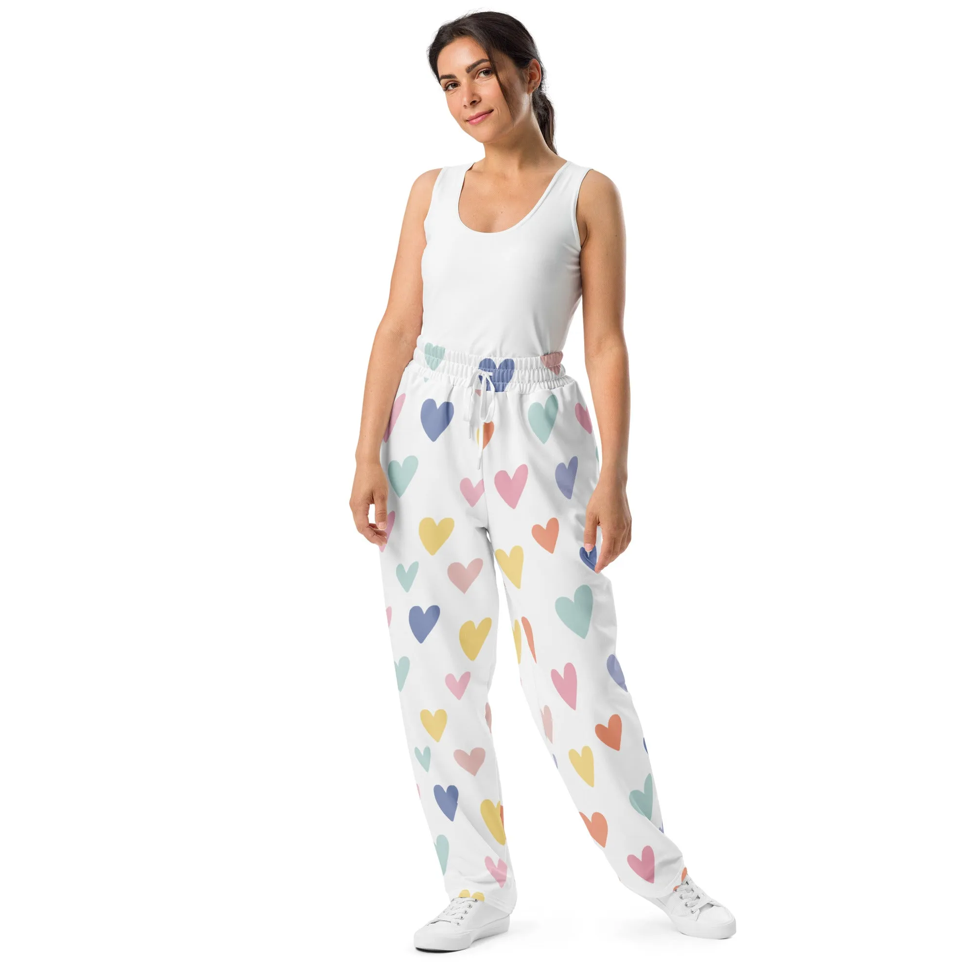 Valentines Day Wide Leg Joggers - Love Hearts (Glamourange Valentine Day Gifts Wide Leg Joggers - Design 0010)