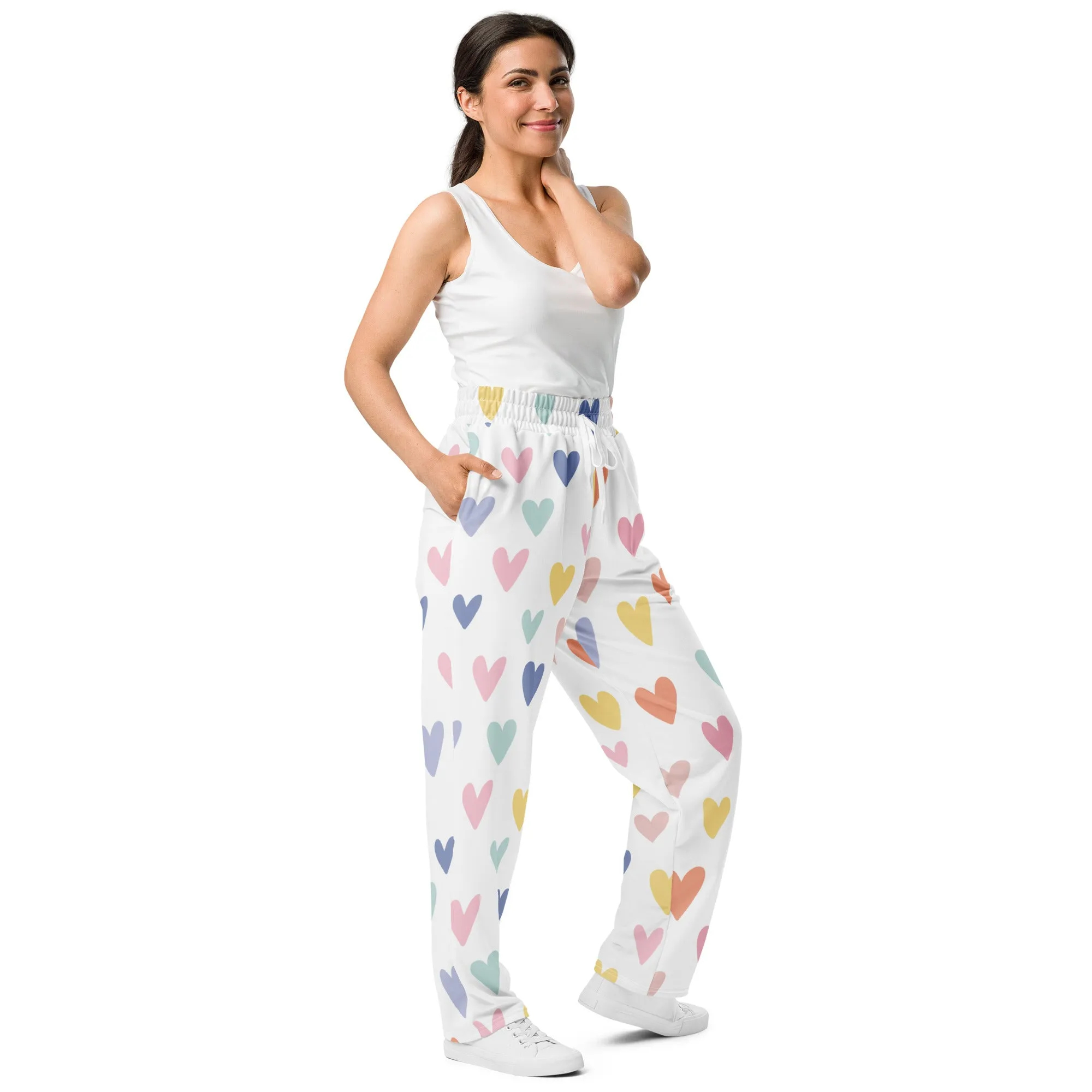 Valentines Day Wide Leg Joggers - Love Hearts (Glamourange Valentine Day Gifts Wide Leg Joggers - Design 0010)
