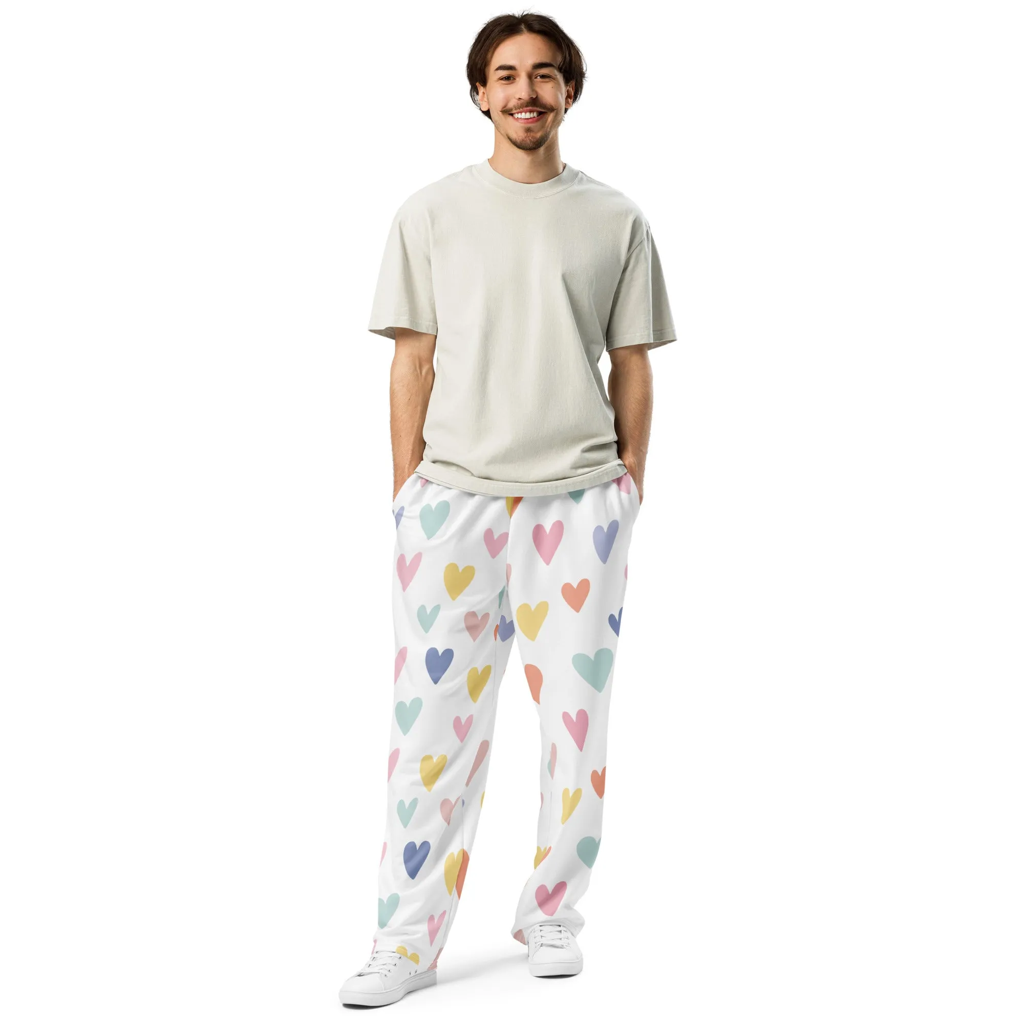 Valentines Day Wide Leg Joggers - Love Hearts (Glamourange Valentine Day Gifts Wide Leg Joggers - Design 0010)