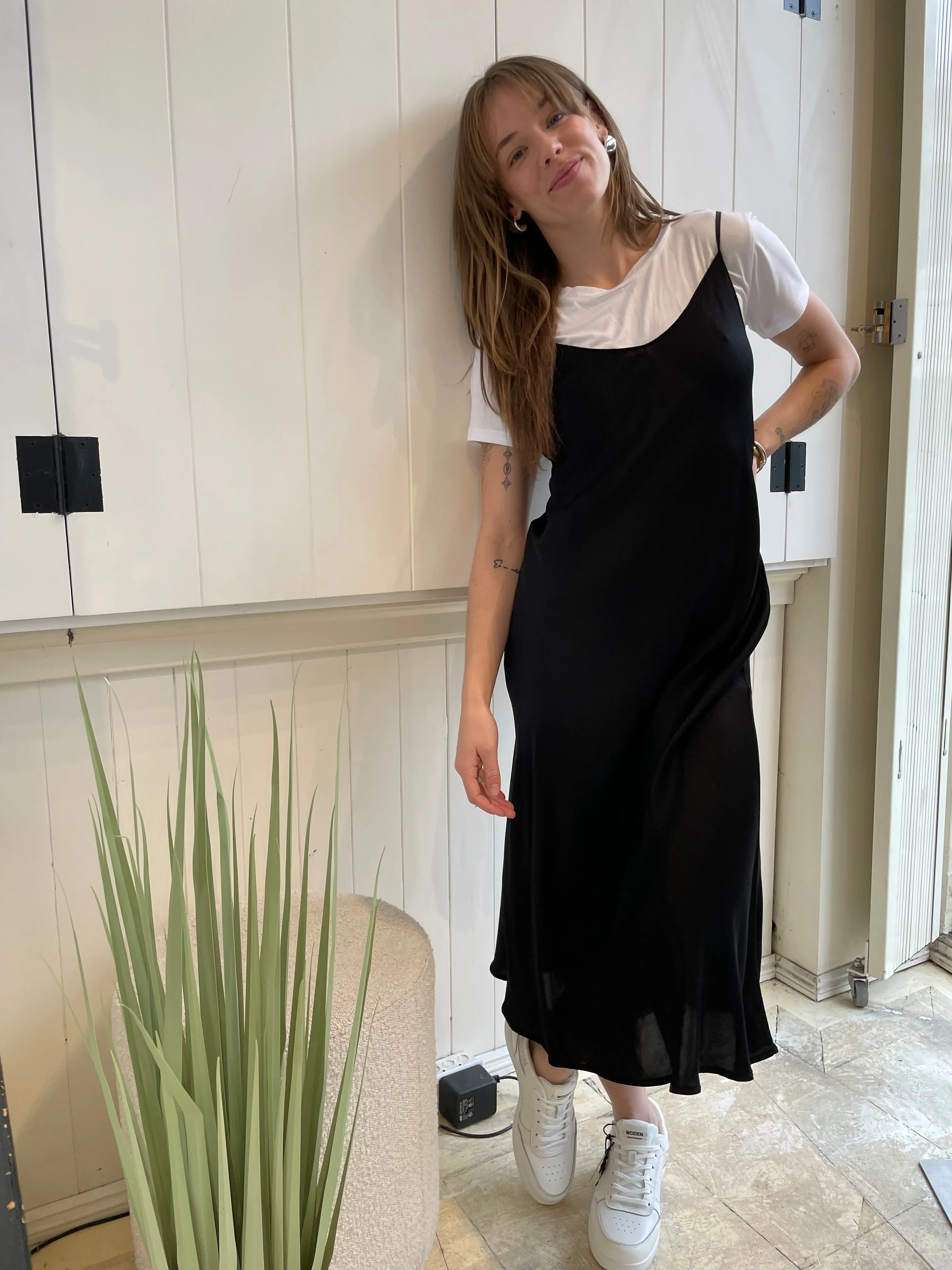 Velvet - Poppy - Satin Viscose Slip Dress in Black