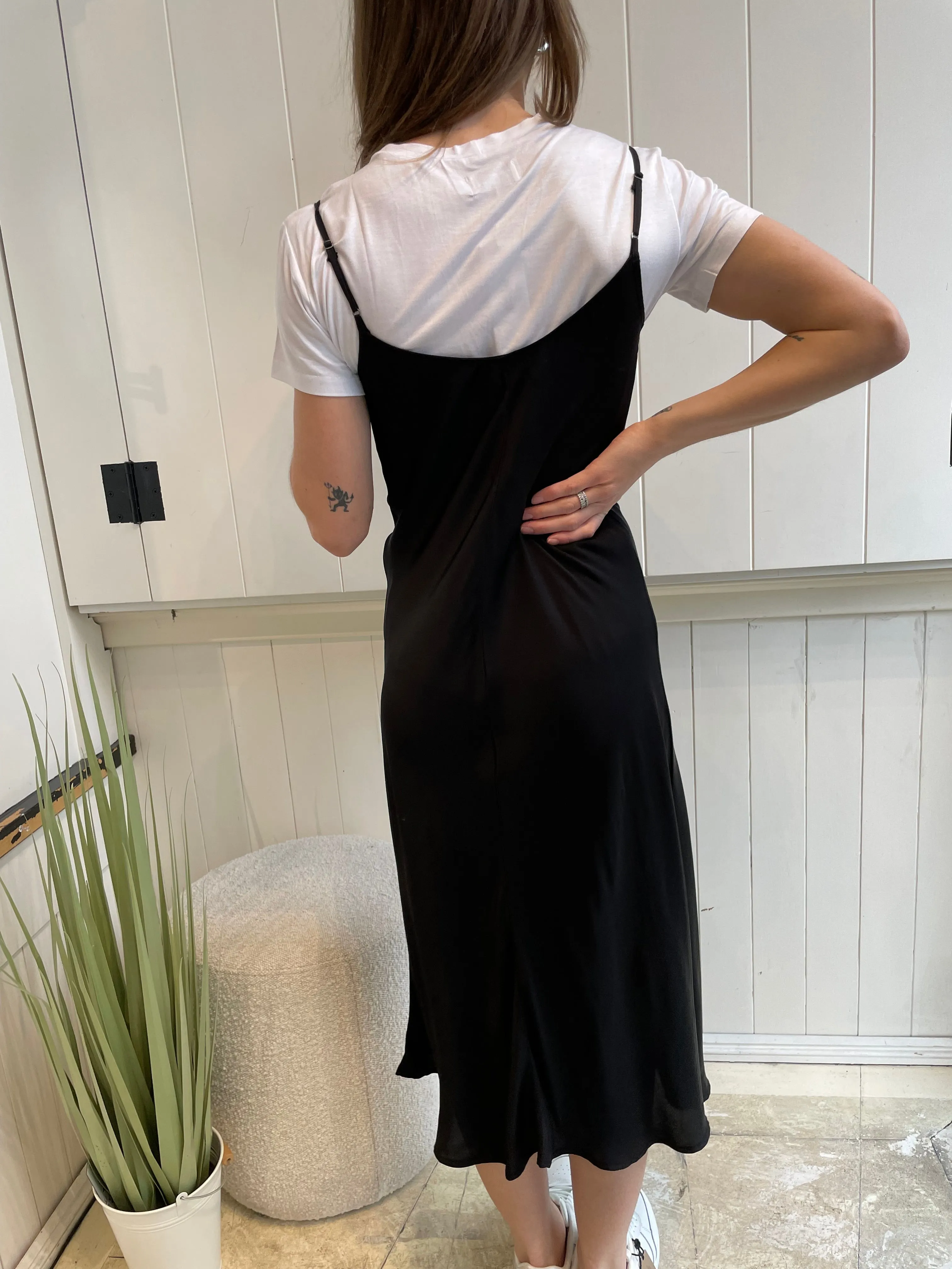 Velvet - Poppy - Satin Viscose Slip Dress in Black