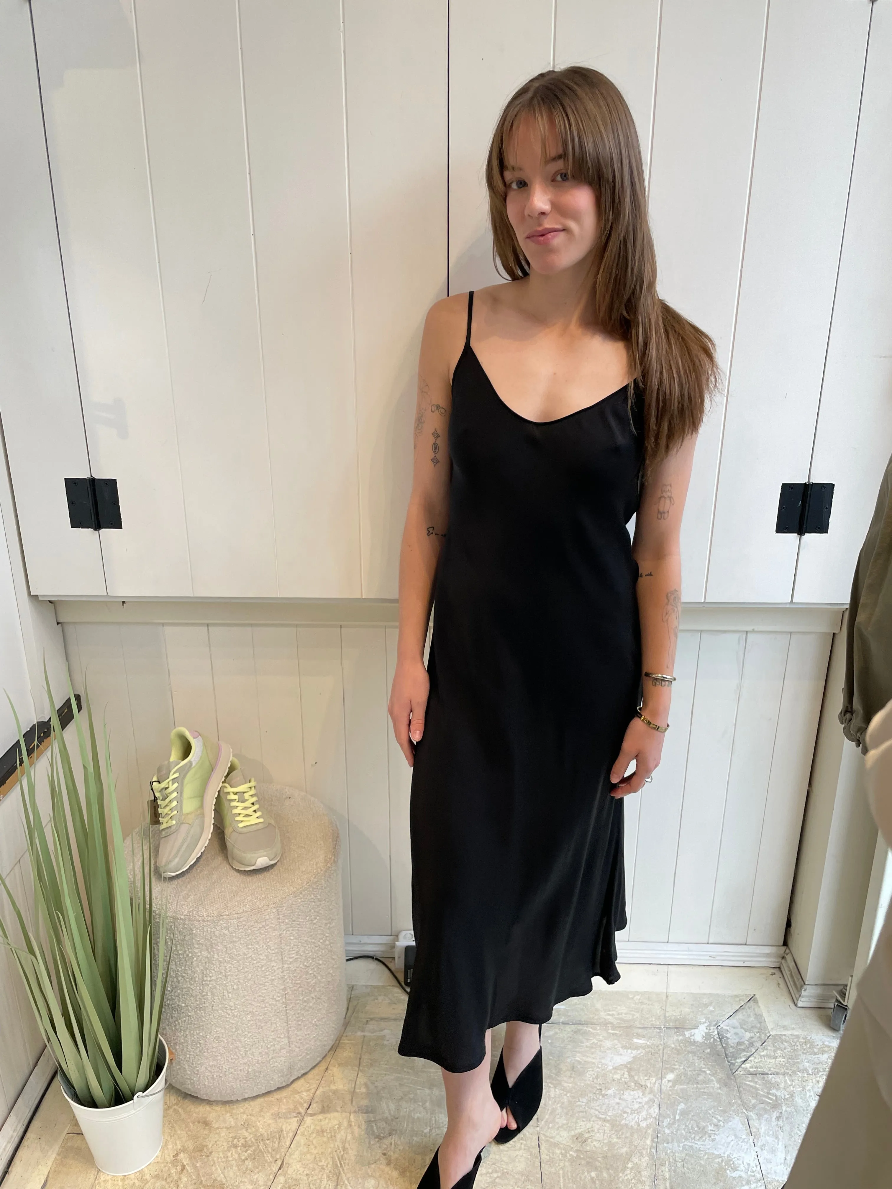 Velvet - Poppy - Satin Viscose Slip Dress in Black