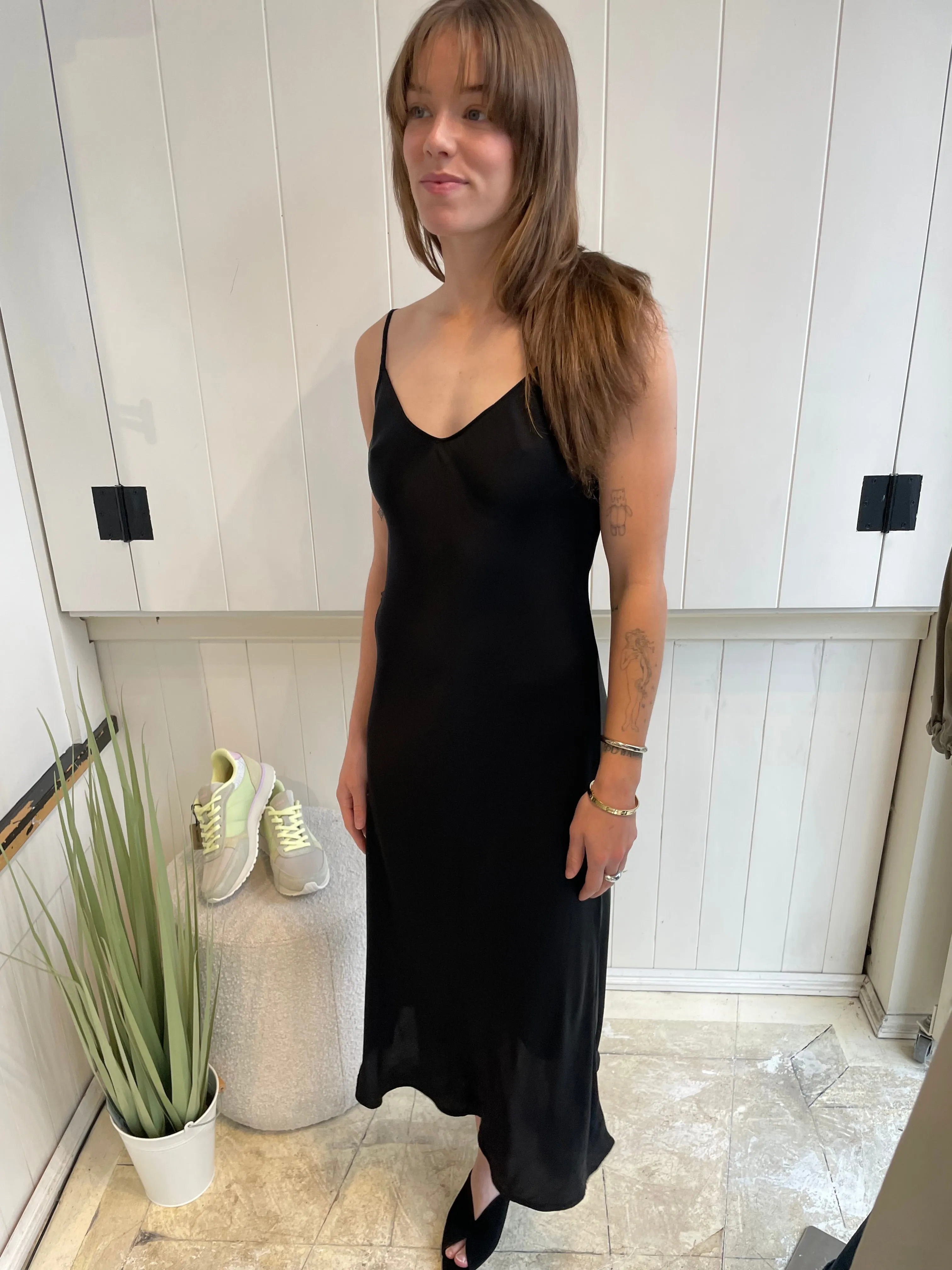 Velvet - Poppy - Satin Viscose Slip Dress in Black