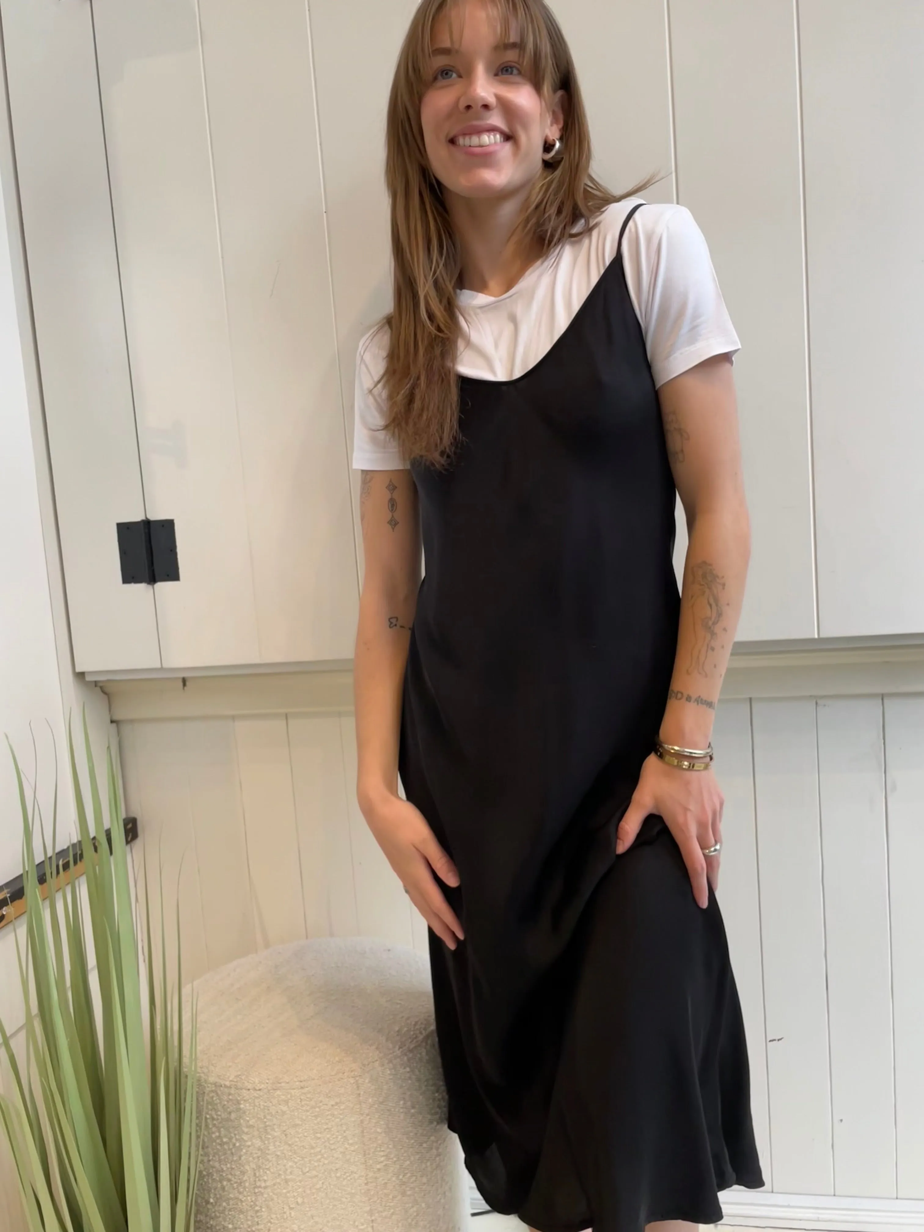 Velvet - Poppy - Satin Viscose Slip Dress in Black