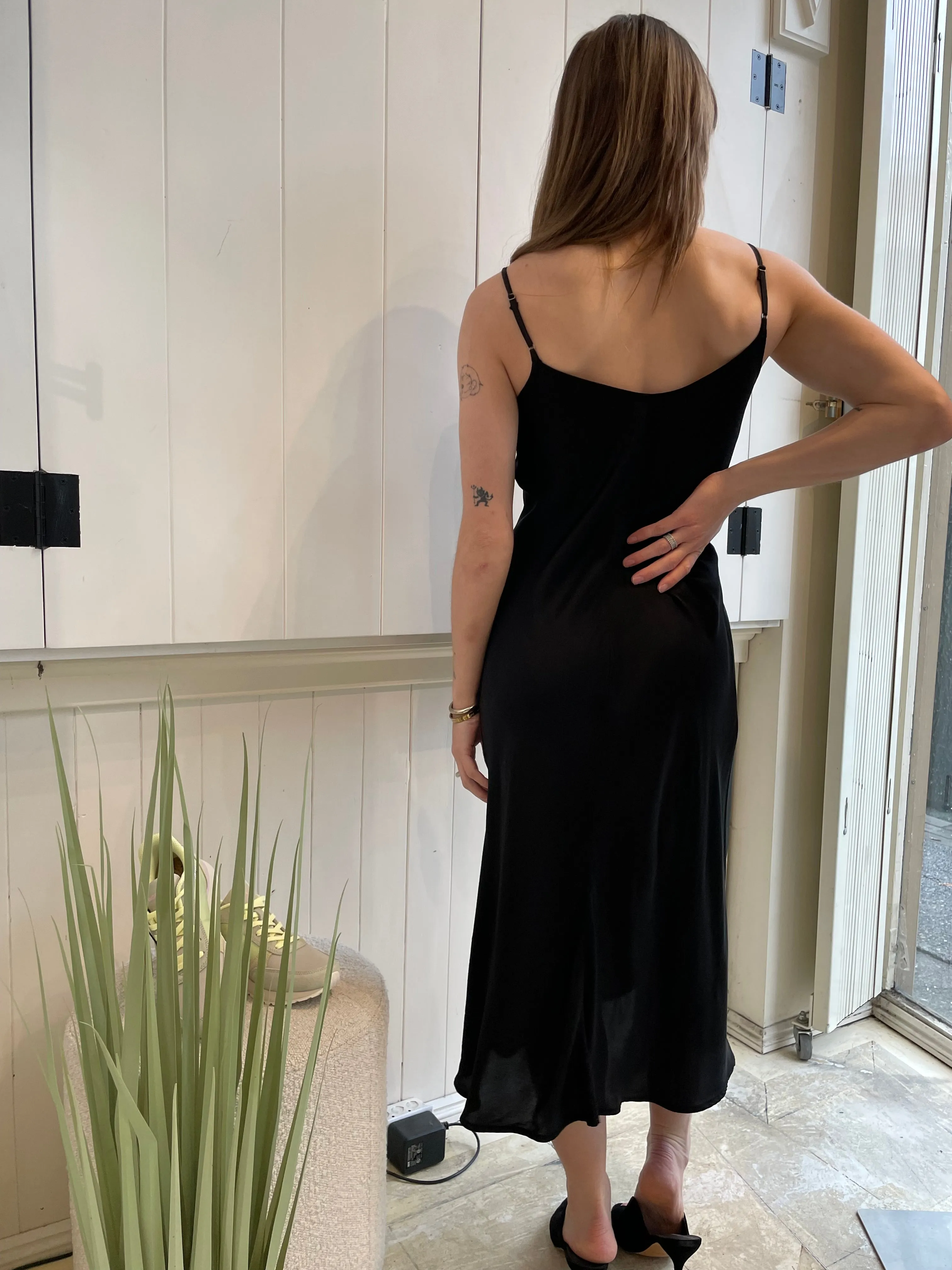 Velvet - Poppy - Satin Viscose Slip Dress in Black