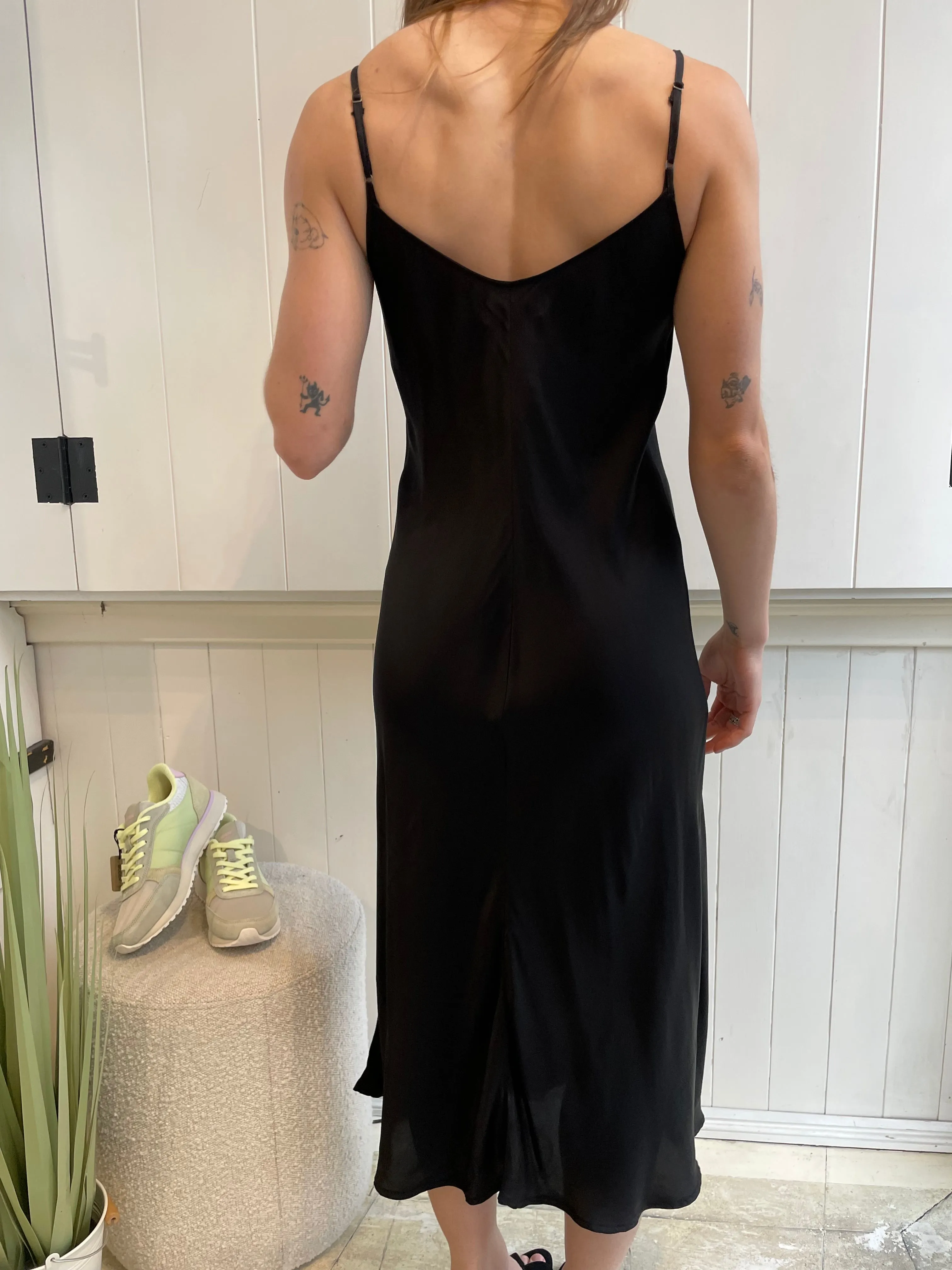 Velvet - Poppy - Satin Viscose Slip Dress in Black