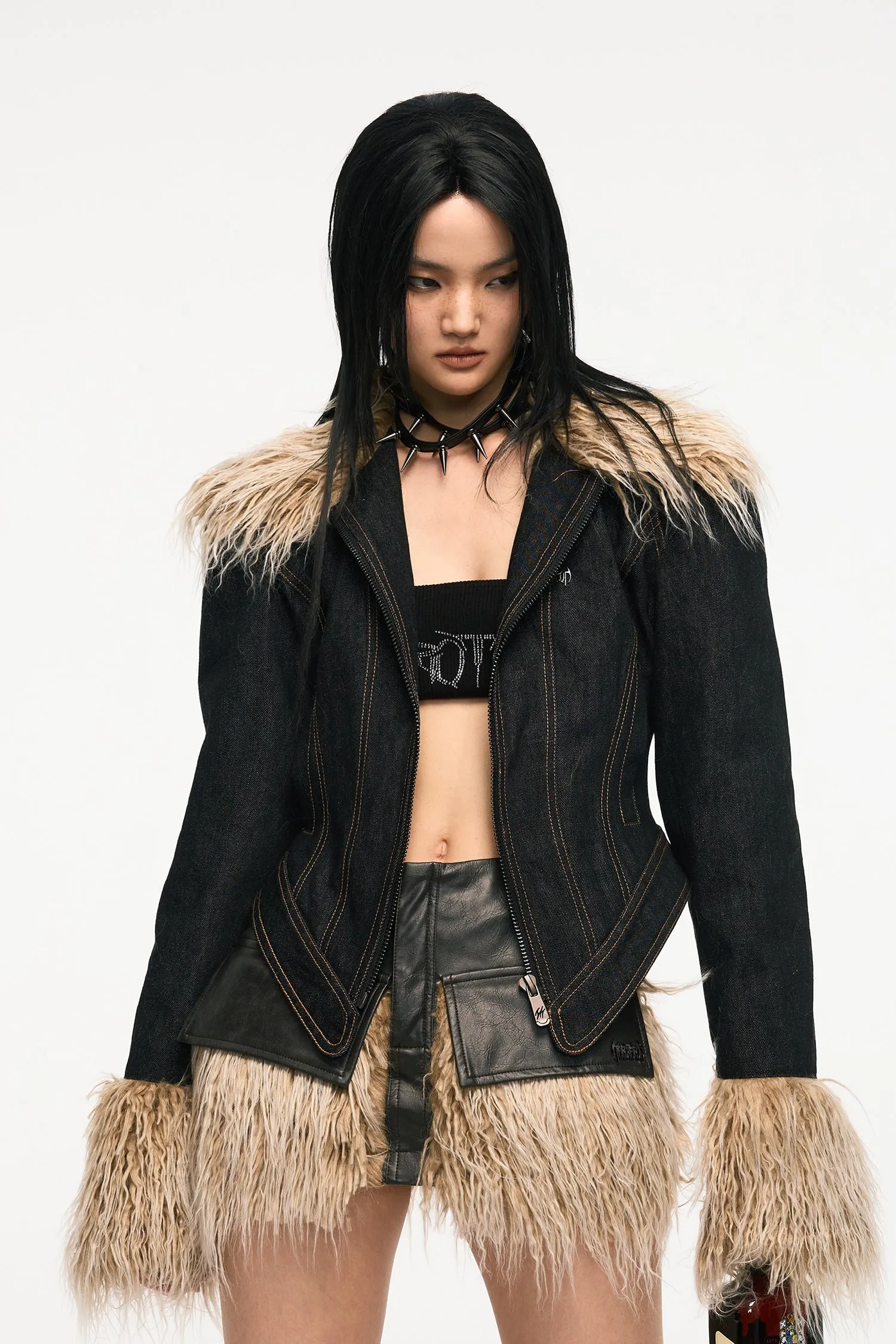 VICE CITY denim fur jacket