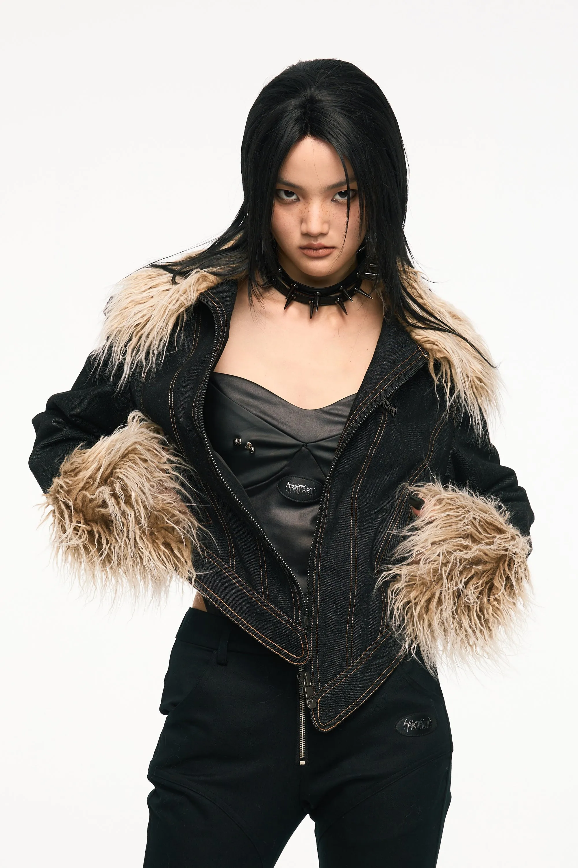 VICE CITY denim fur jacket