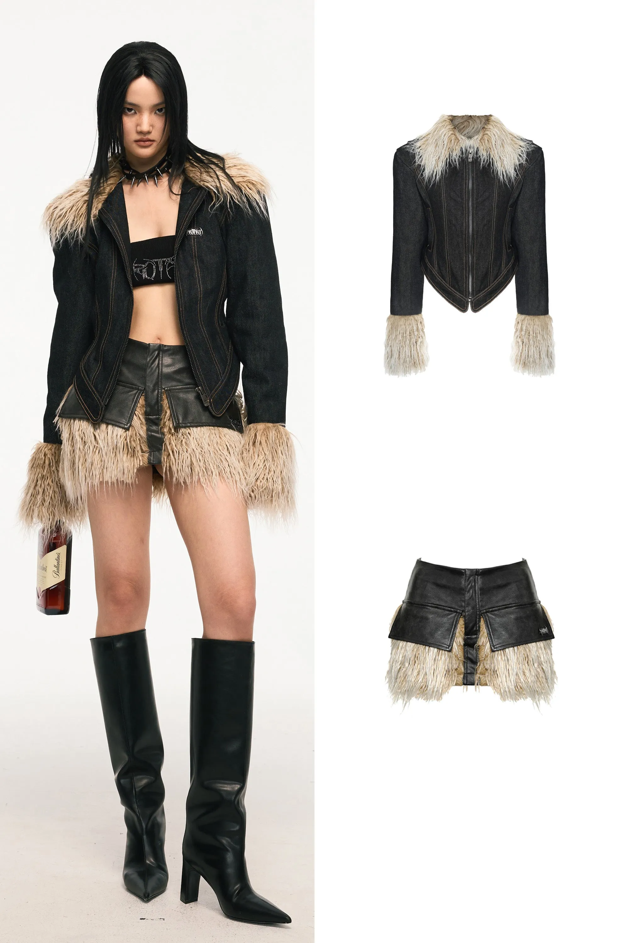 VICE CITY denim fur jacket