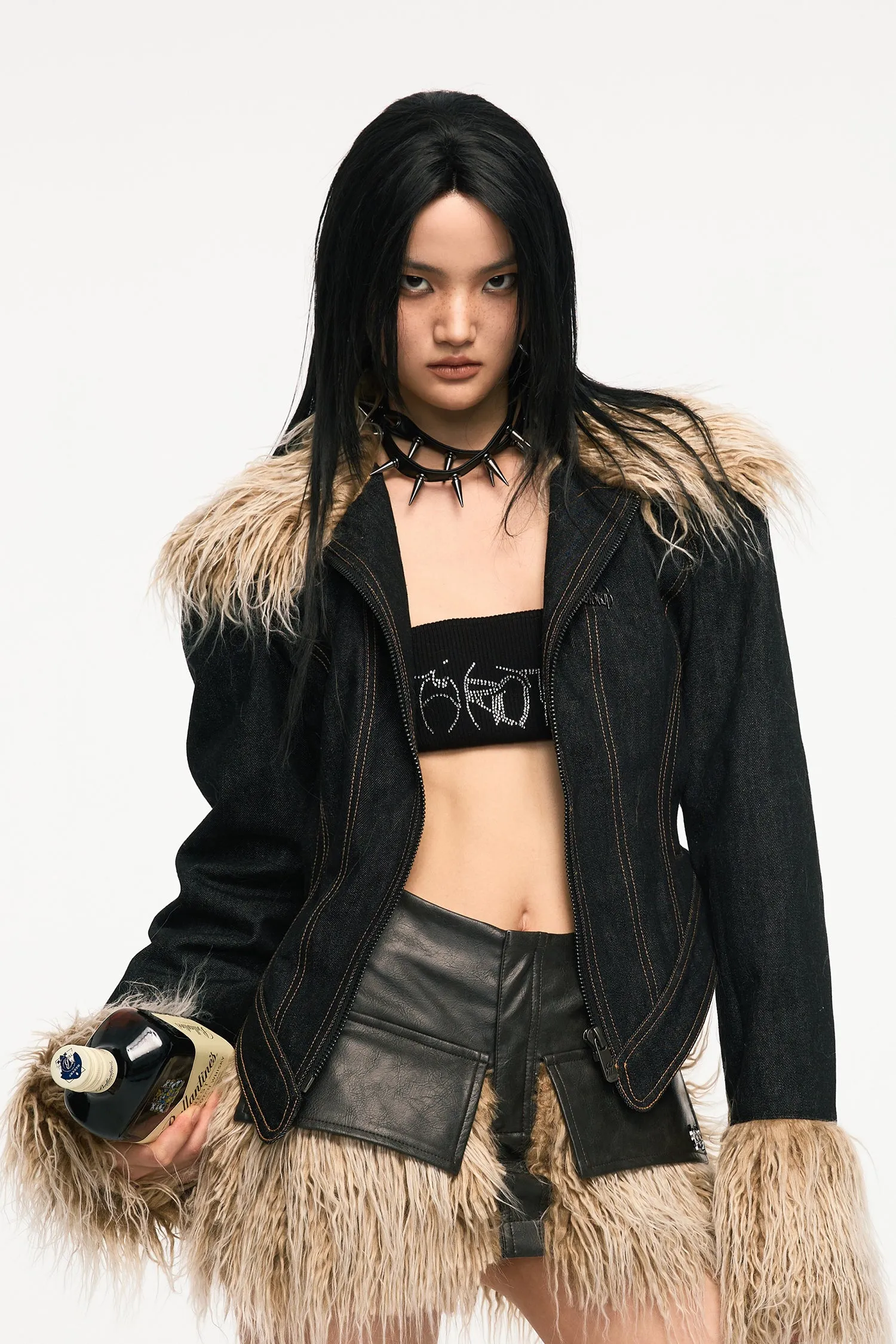 VICE CITY denim fur jacket