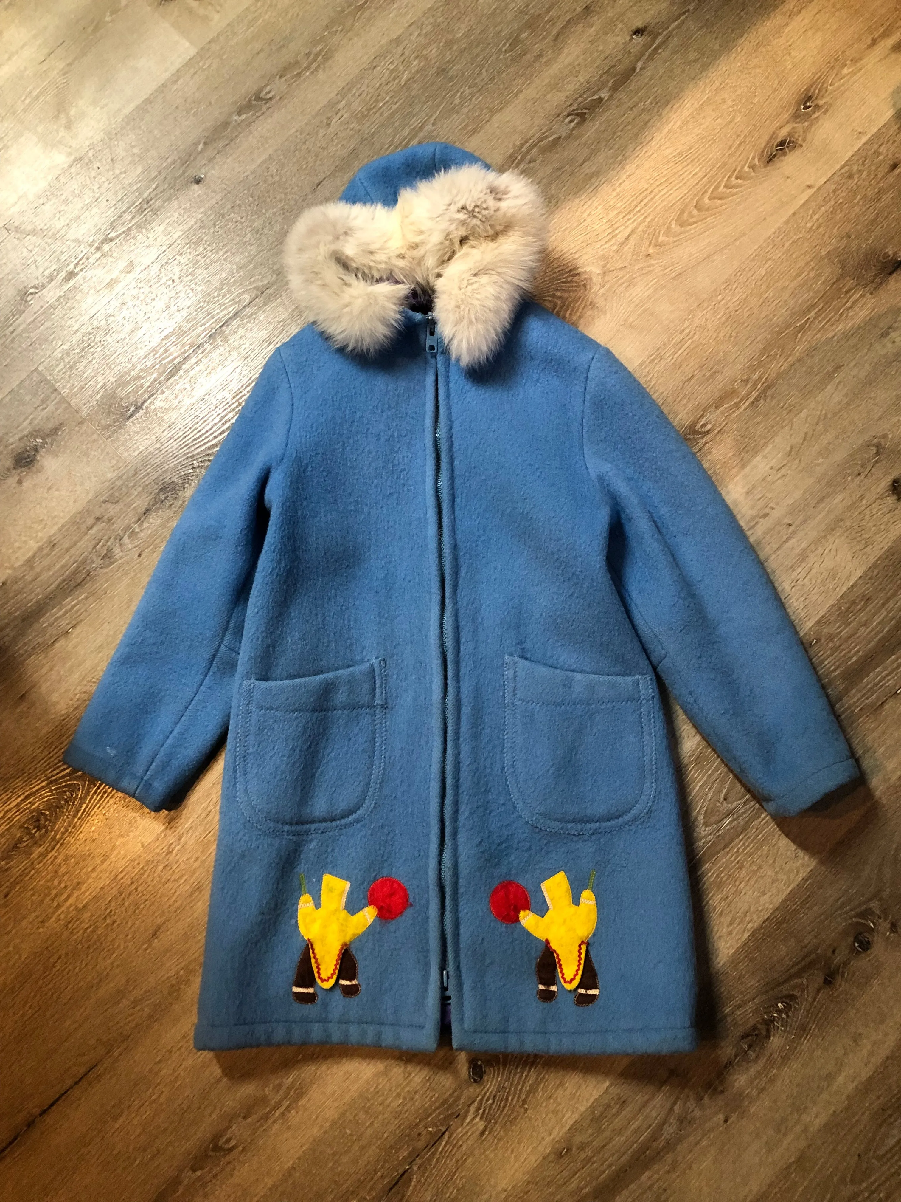 Vintage Hudson's Bay Company Blue Northern Parka with Northern Drum Motif, Made in Canada, Chest 38"