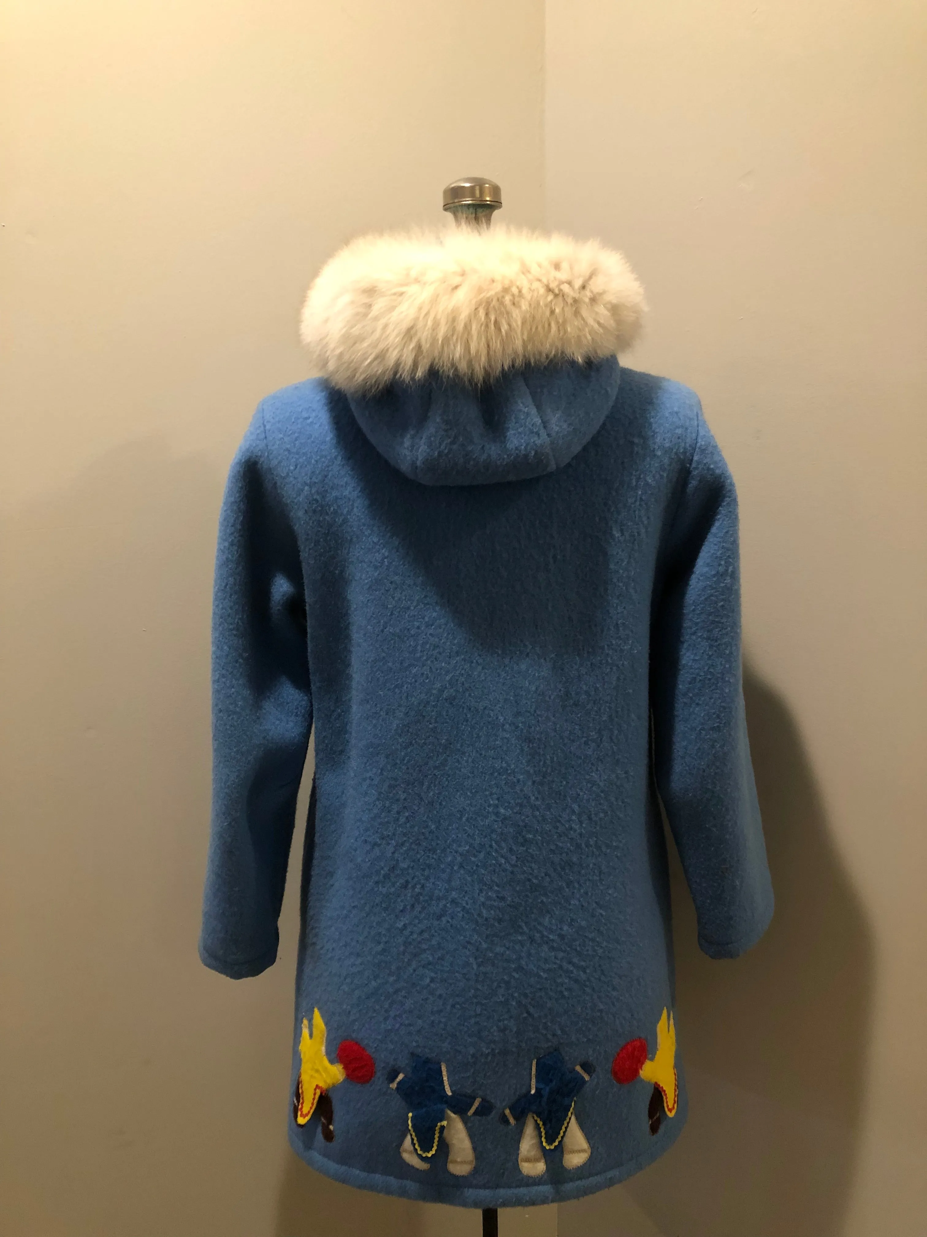 Vintage Hudson's Bay Company Blue Northern Parka with Northern Drum Motif, Made in Canada, Chest 38"