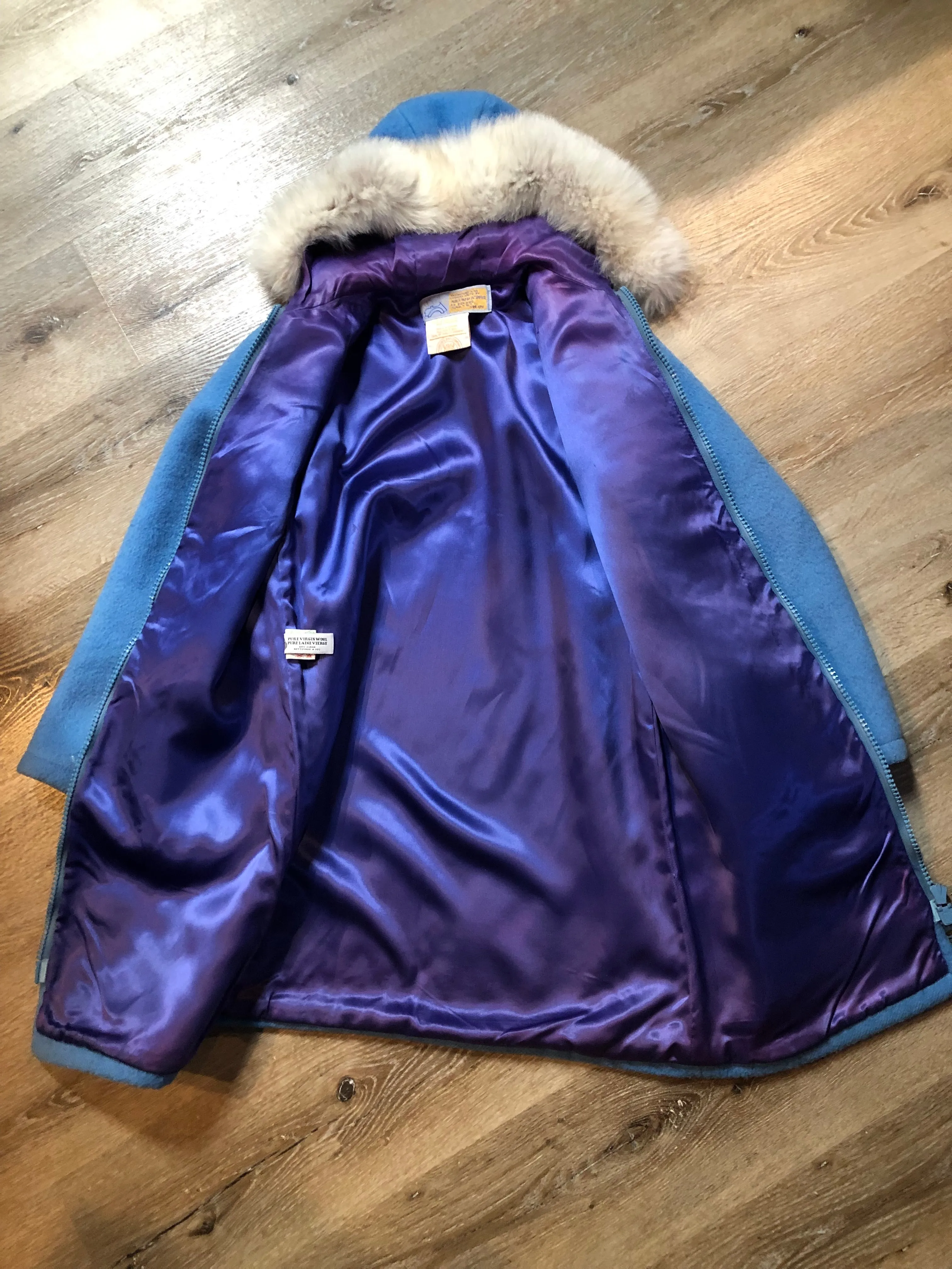 Vintage Hudson's Bay Company Blue Northern Parka with Northern Drum Motif, Made in Canada, Chest 38"