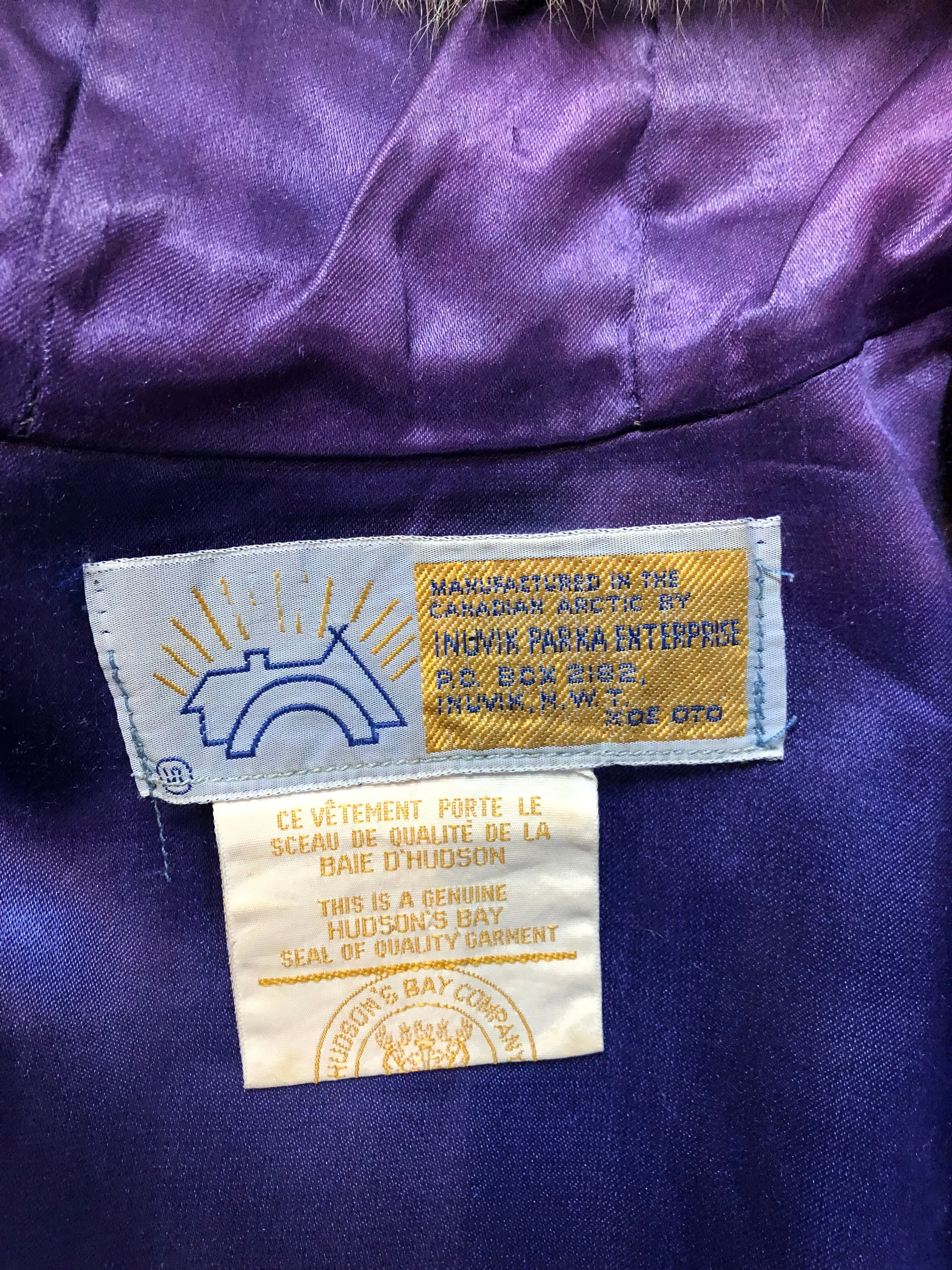 Vintage Hudson's Bay Company Blue Northern Parka with Northern Drum Motif, Made in Canada, Chest 38"