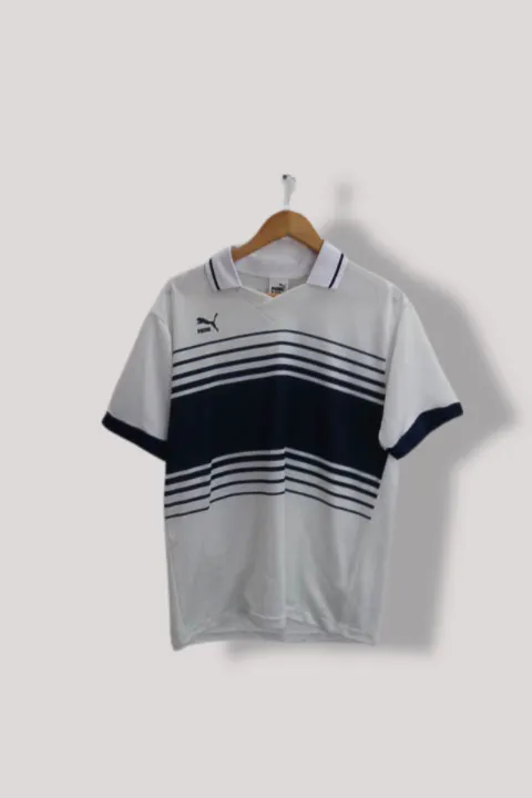 Vintage Puma Golf White stripe regular fit mens polo shirt M