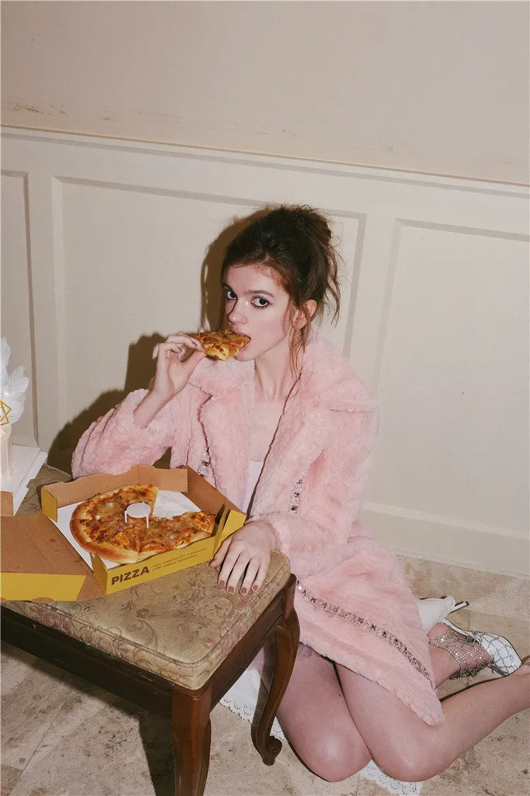 Wardrobes by Chen  Luxury Soft Pink Handmade Diamond Fur Plush Coat-Elanor