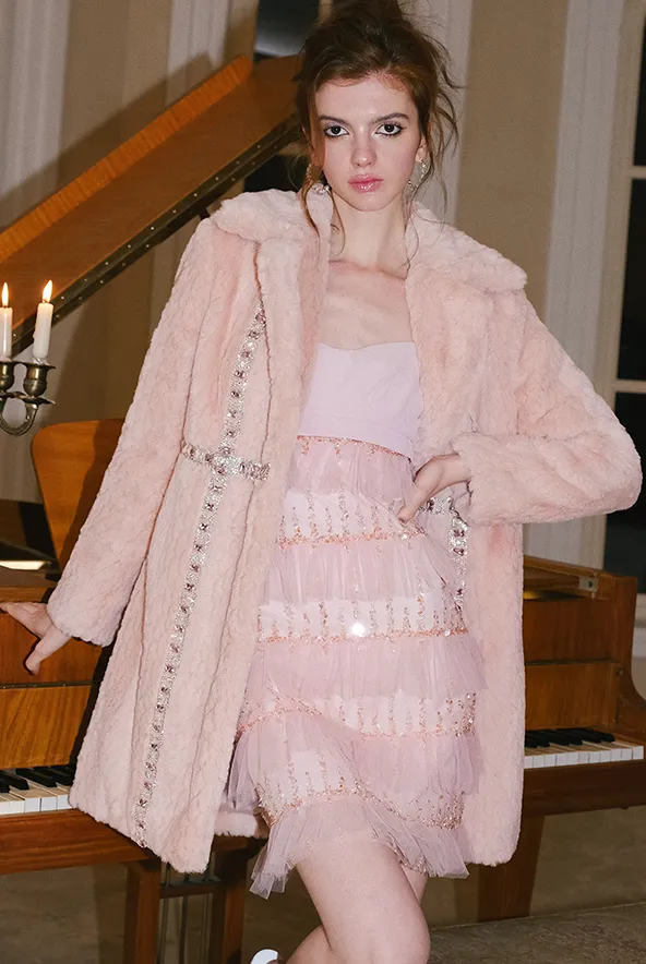 Wardrobes by Chen  Luxury Soft Pink Handmade Diamond Fur Plush Coat-Elanor