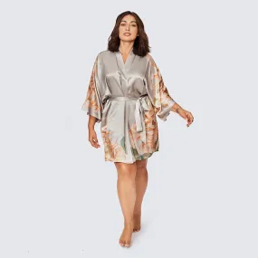 Washable Silk Kiku Short Kimono Robe (Plus Size)