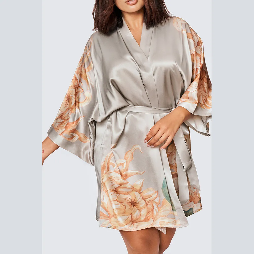 Washable Silk Kiku Short Kimono Robe (Plus Size)