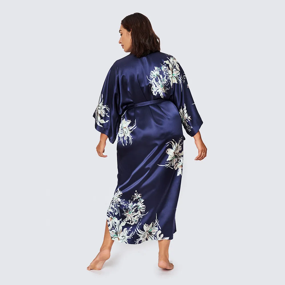 Washable Silk Yuri Long Kimono Robe (Plus Size)