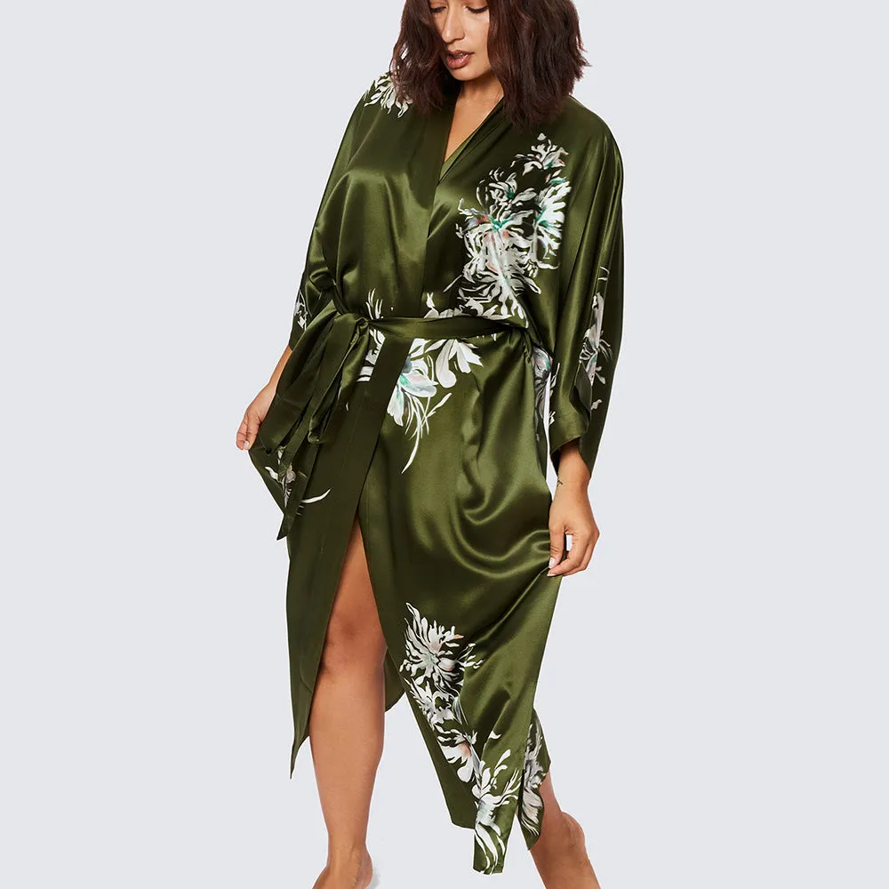 Washable Silk Yuri Long Kimono Robe (Plus Size)