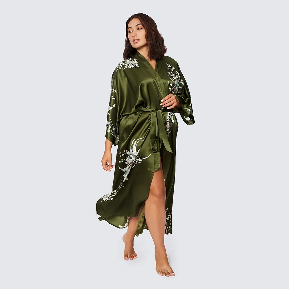 Washable Silk Yuri Long Kimono Robe (Plus Size)