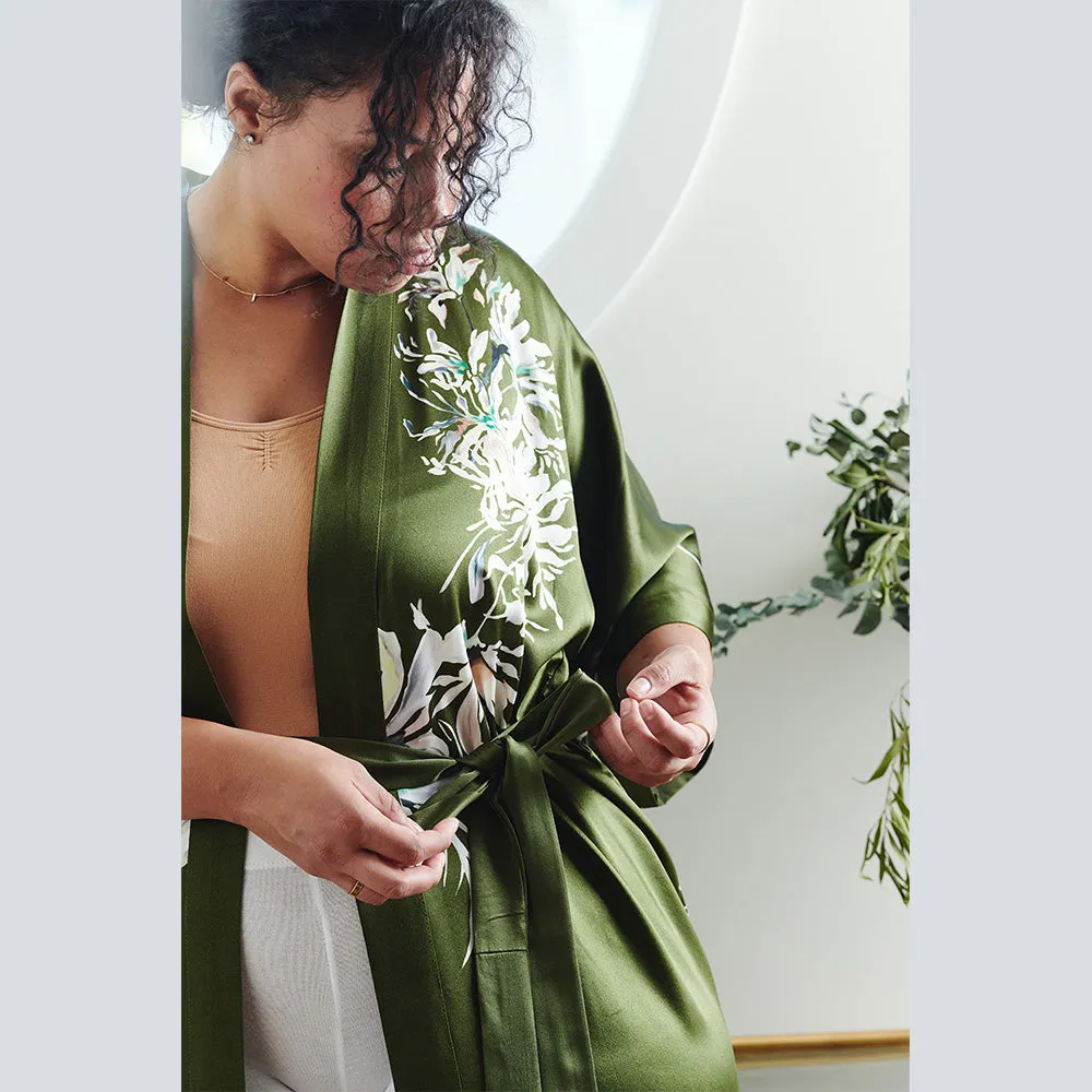 Washable Silk Yuri Long Kimono Robe (Plus Size)