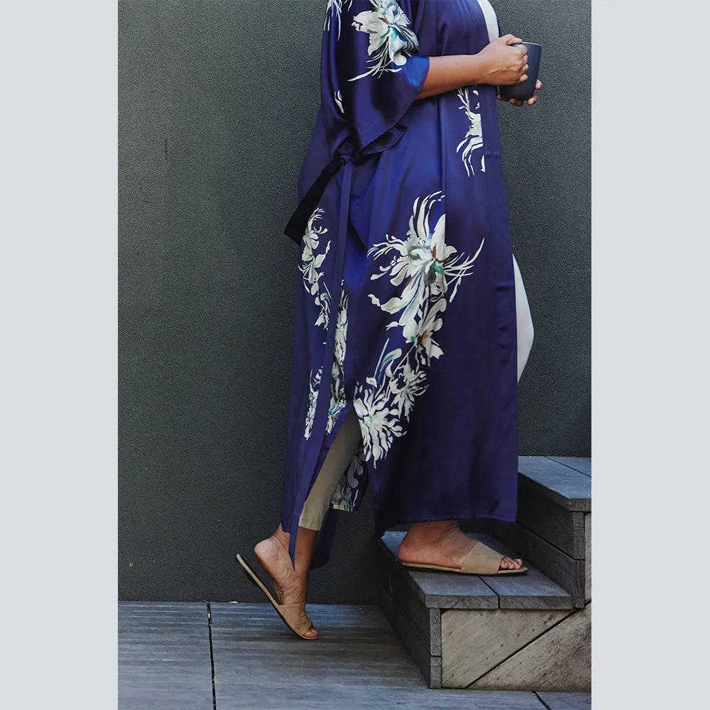 Washable Silk Yuri Long Kimono Robe (Plus Size)