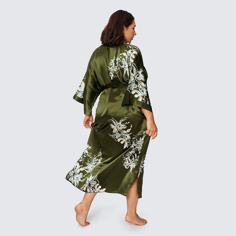 Washable Silk Yuri Long Kimono Robe (Plus Size)