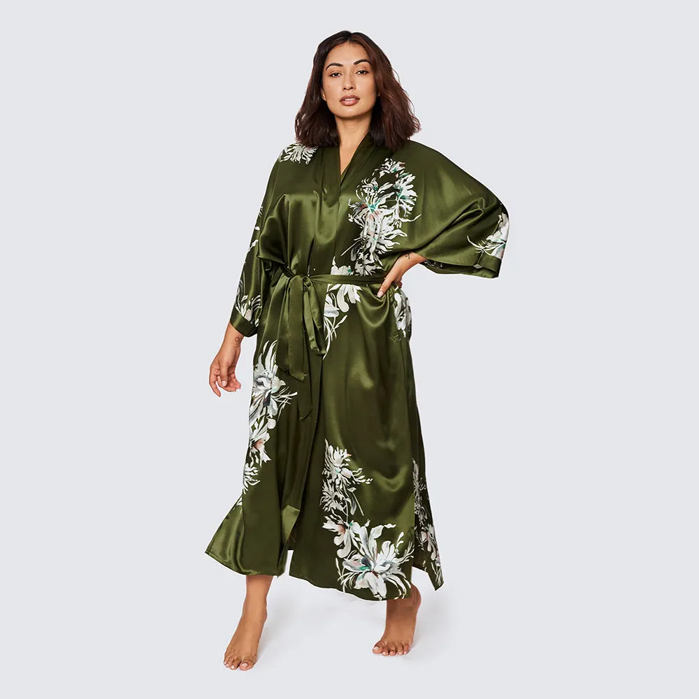 Washable Silk Yuri Long Kimono Robe (Plus Size)