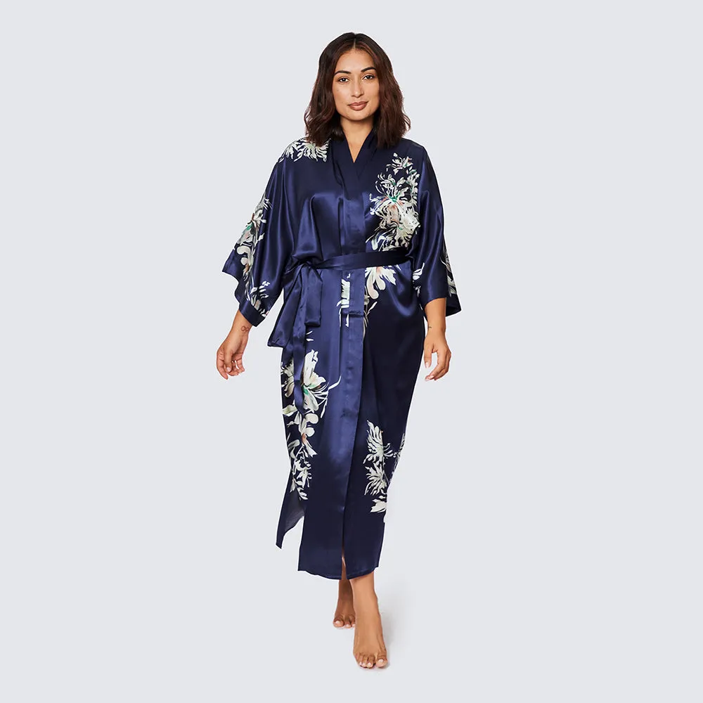 Washable Silk Yuri Long Kimono Robe (Plus Size)