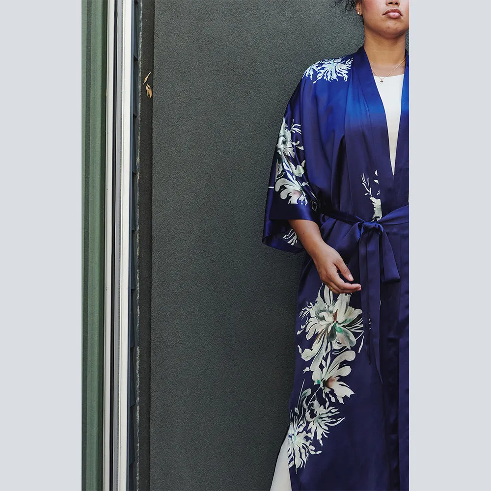 Washable Silk Yuri Long Kimono Robe (Plus Size)