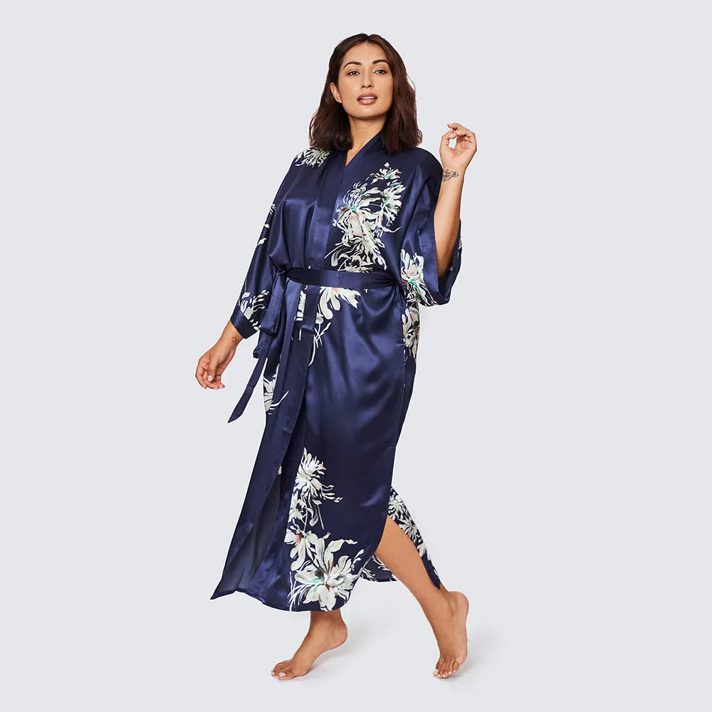 Washable Silk Yuri Long Kimono Robe (Plus Size)