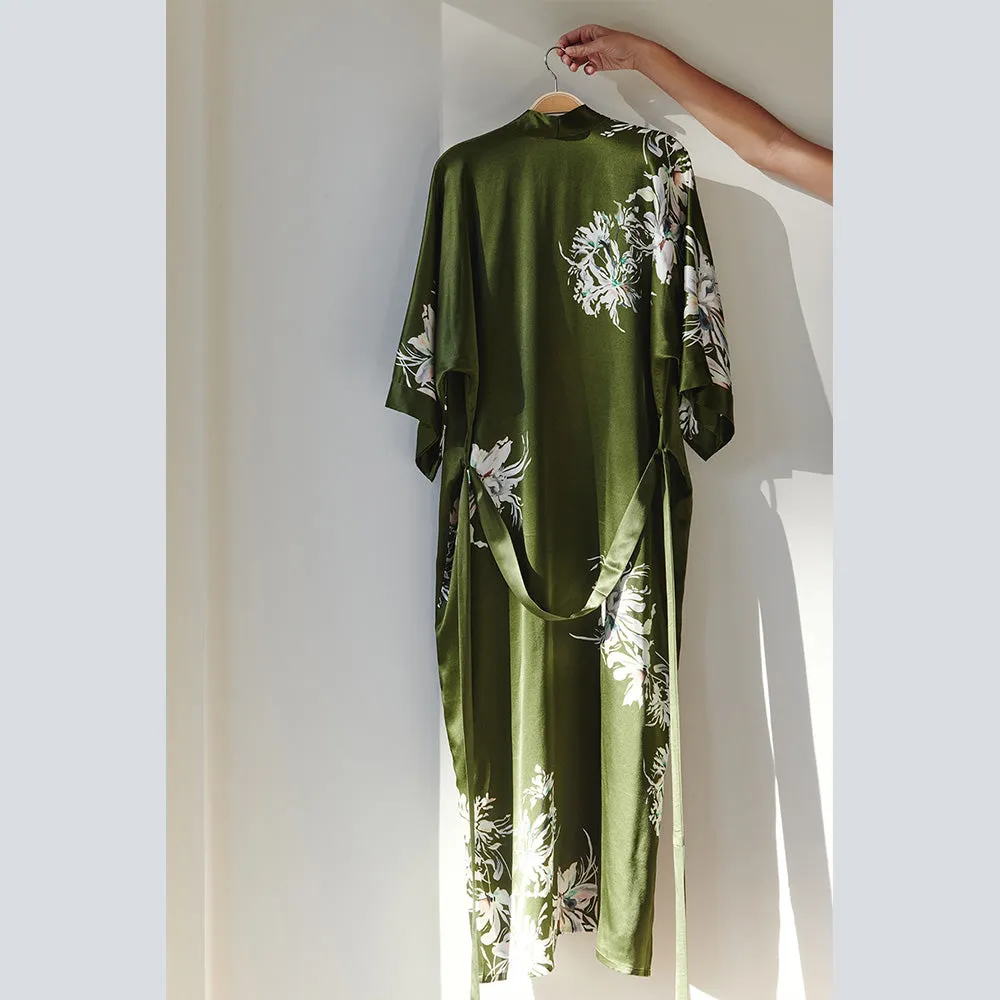 Washable Silk Yuri Long Kimono Robe (Plus Size)