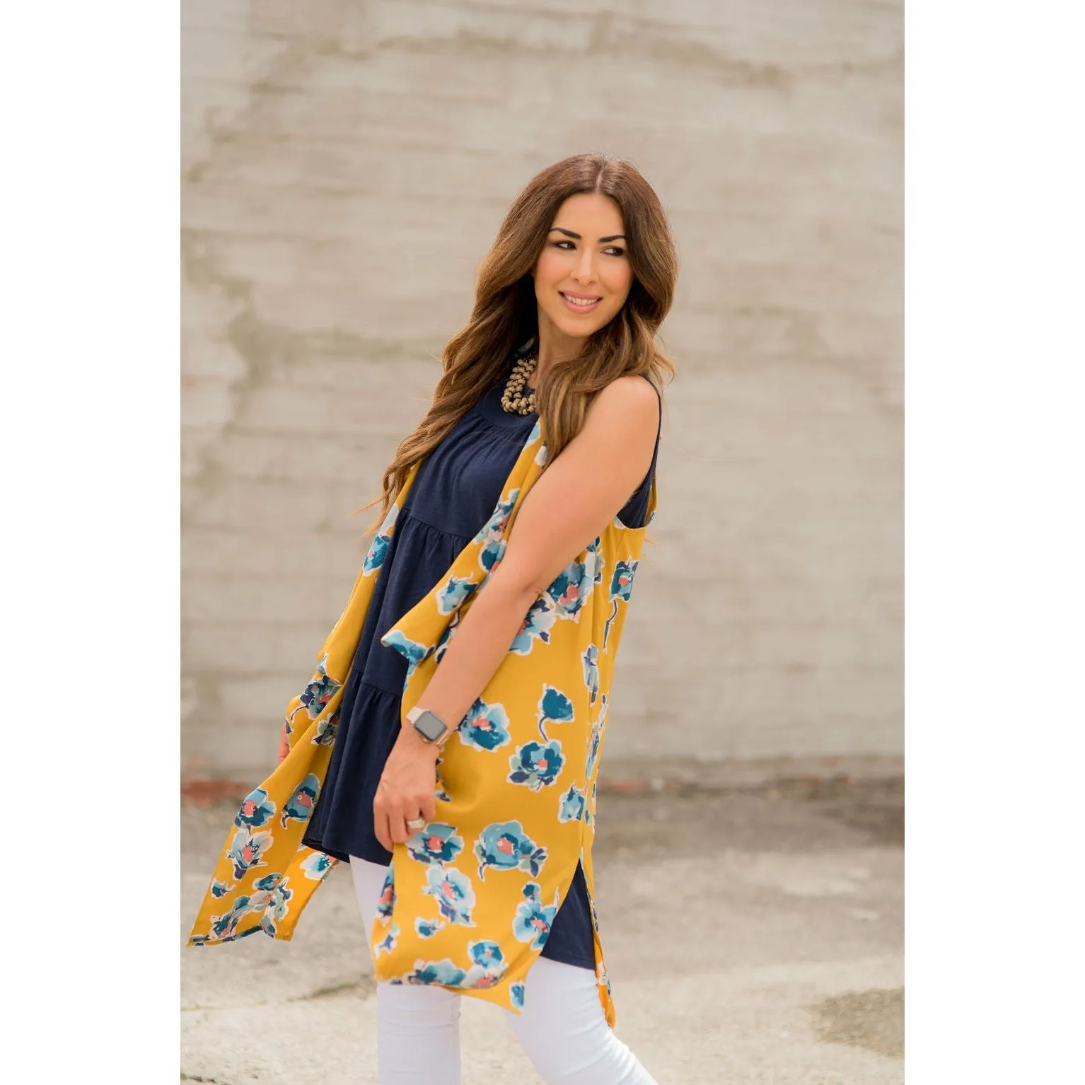 Watercolor Floral Kimono Vest