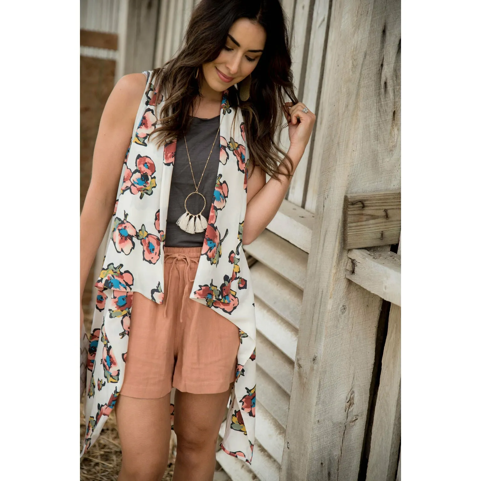 Watercolor Floral Kimono Vest