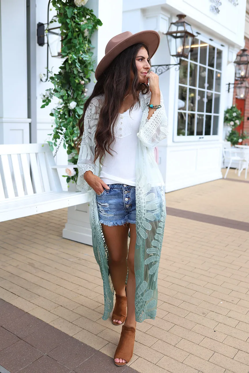 Wild Love Ombre Dip Dyed Lace Bohemian Kimono - Sage