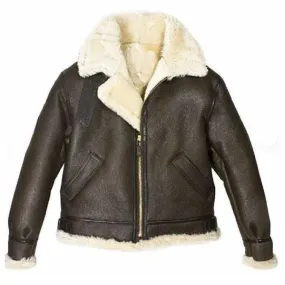 Women Brown Aviator Fur Shearling Leather Jacket