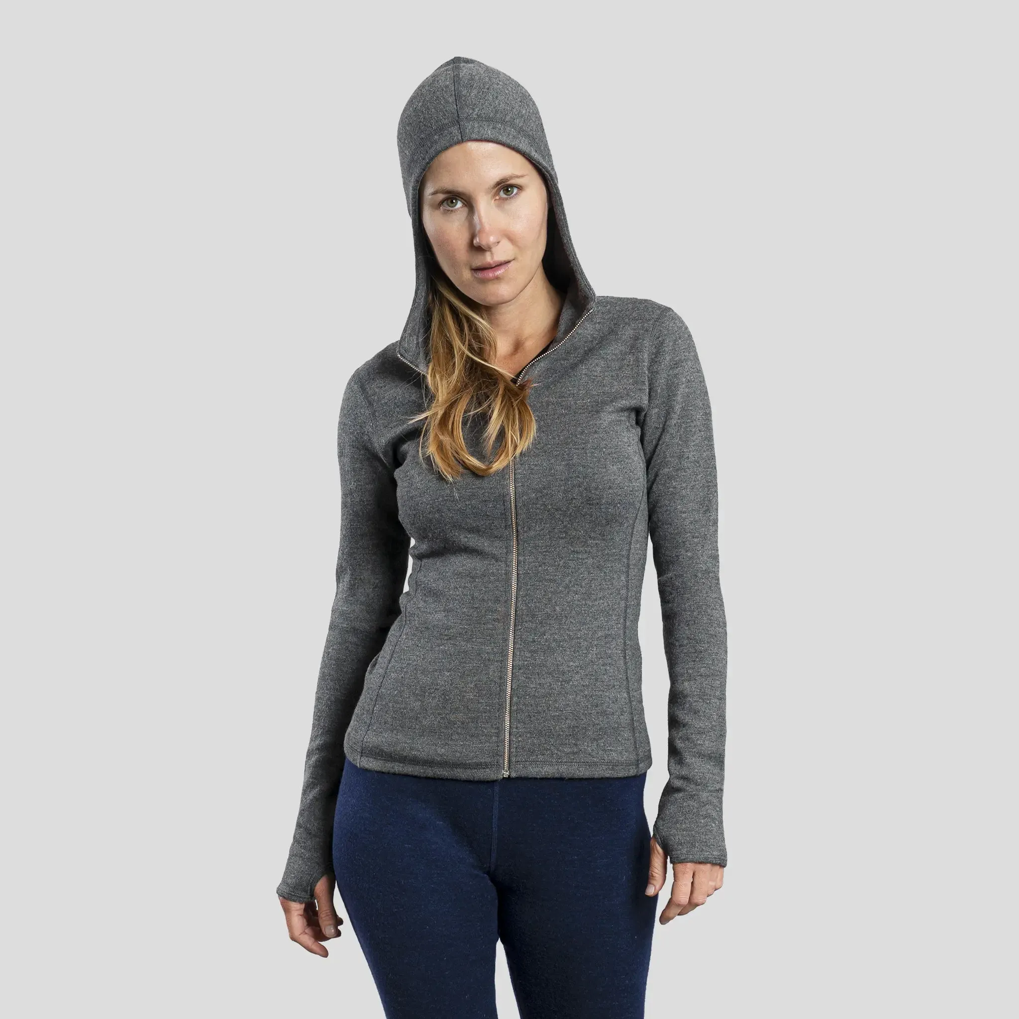 Women's Alpaca Wool Fleece Hooded Jacket: 420 Midweight Full-Zip