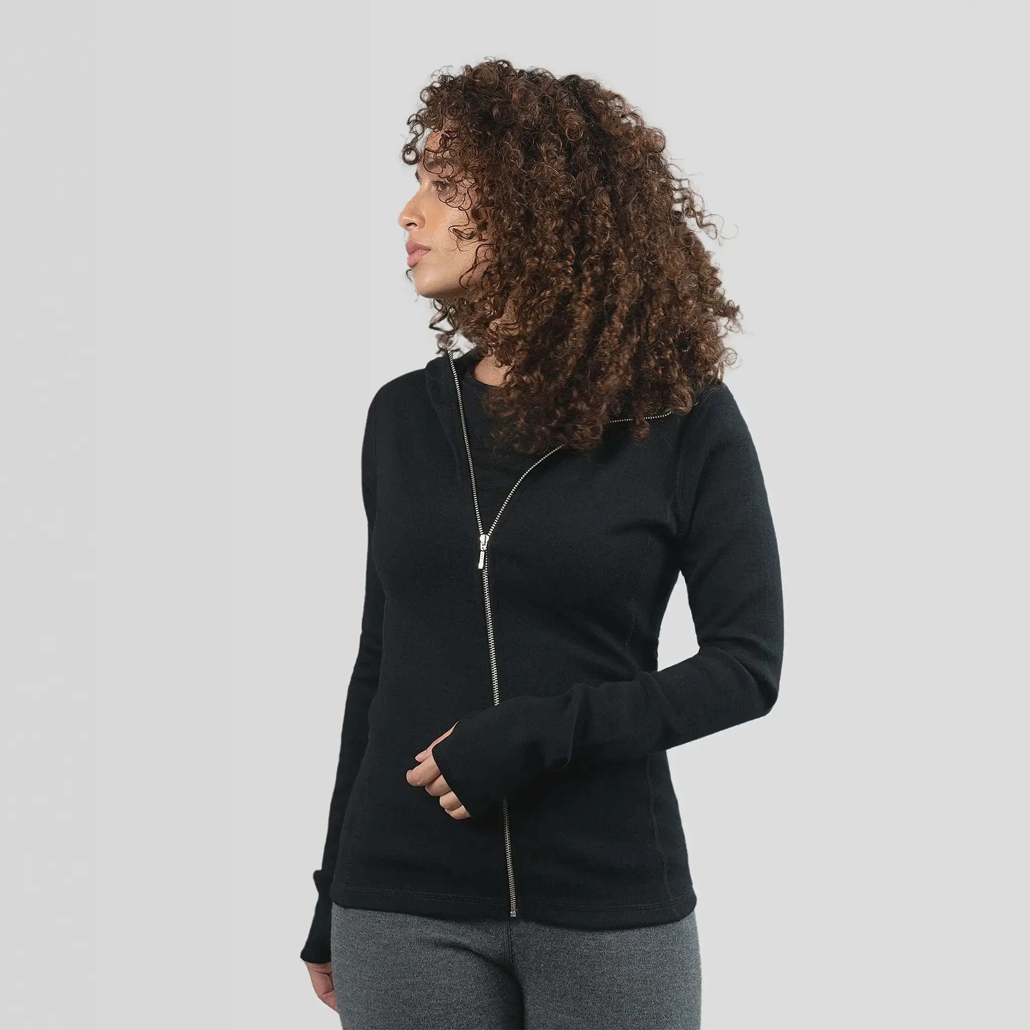 Women's Alpaca Wool Fleece Hooded Jacket: 420 Midweight Full-Zip