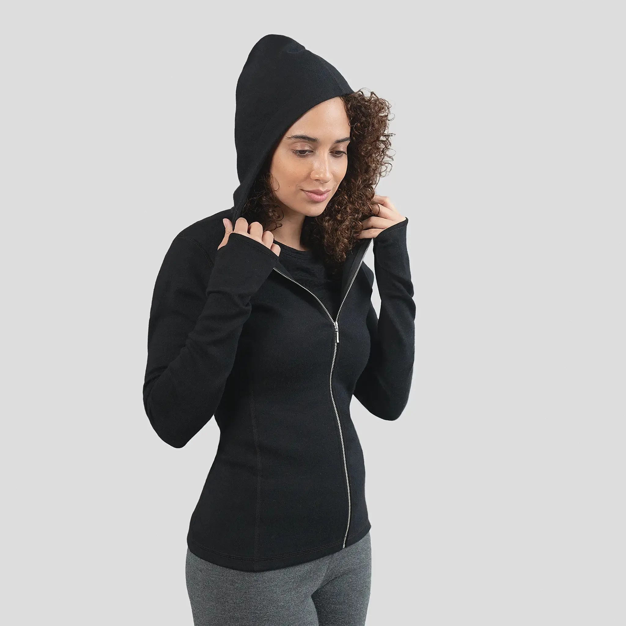 Women's Alpaca Wool Fleece Hooded Jacket: 420 Midweight Full-Zip